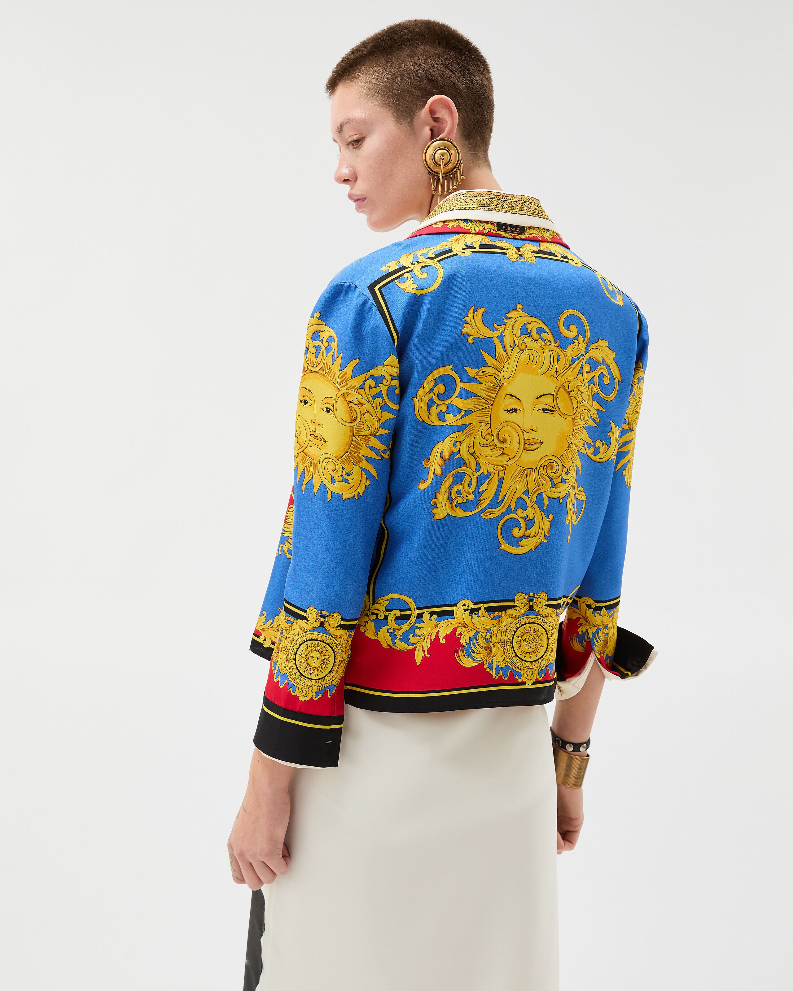 プリント シルク ツイル シャツ ブルー,プリント | VERSACE JP