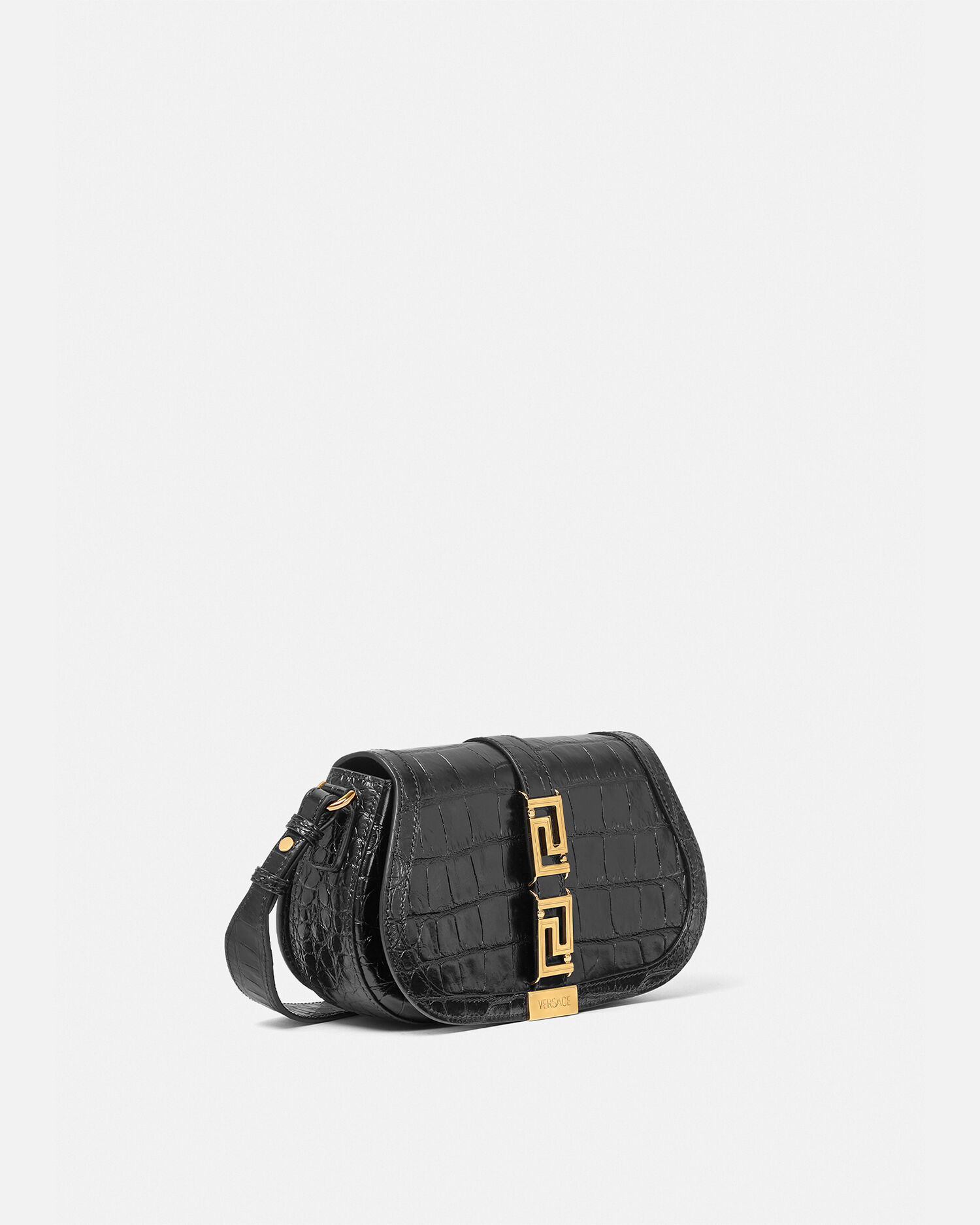 クロコ型押し グレカ ゴッデス ショルダー バッグ ブラック,ゴールド | VERSACE JP