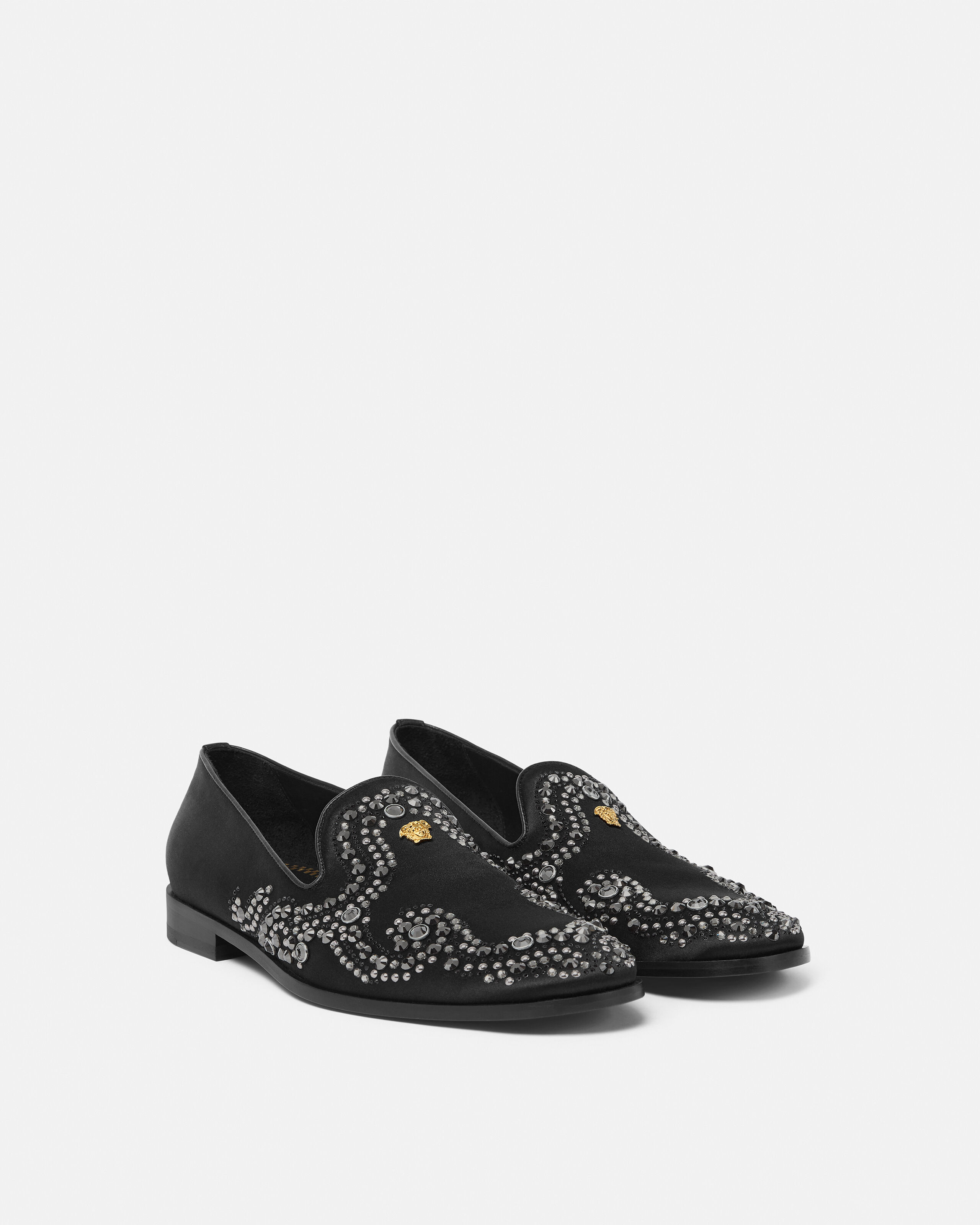 メドゥーサ 装飾付き サテン シューズ ブラック,ゴールド | VERSACE JP