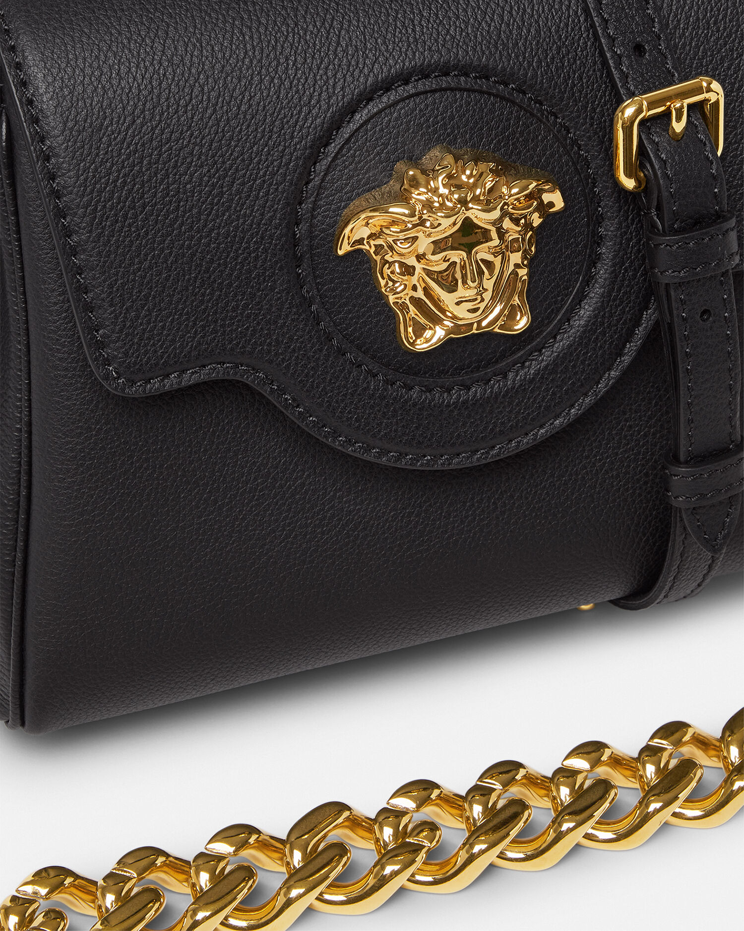 ラ メドゥーサ スモール レザー トップハンドル ブラック | VERSACE JP