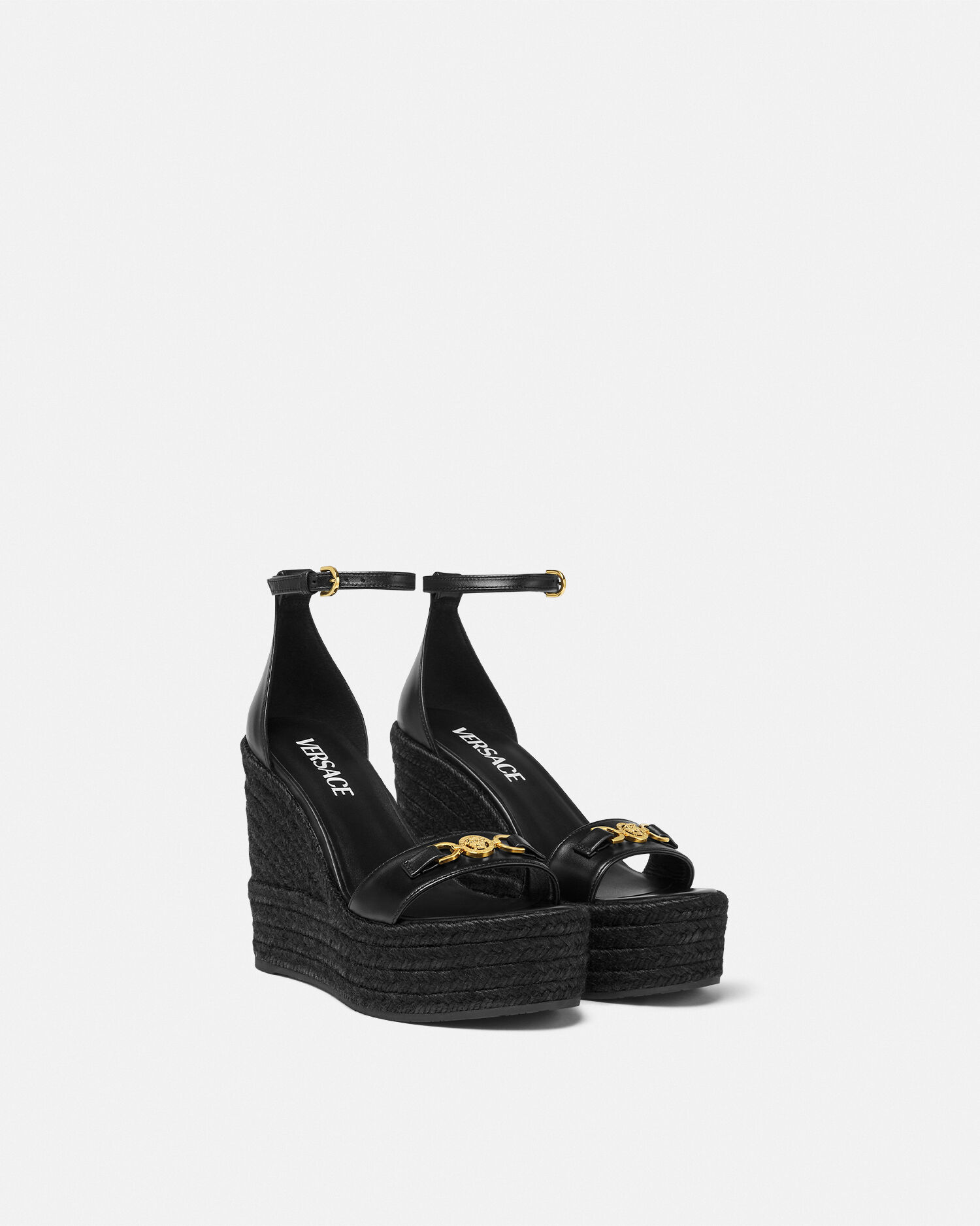 メドゥーサ '95 レザー ウェッジ サンダル 120 mm ブラック,ゴールド | VERSACE JP
