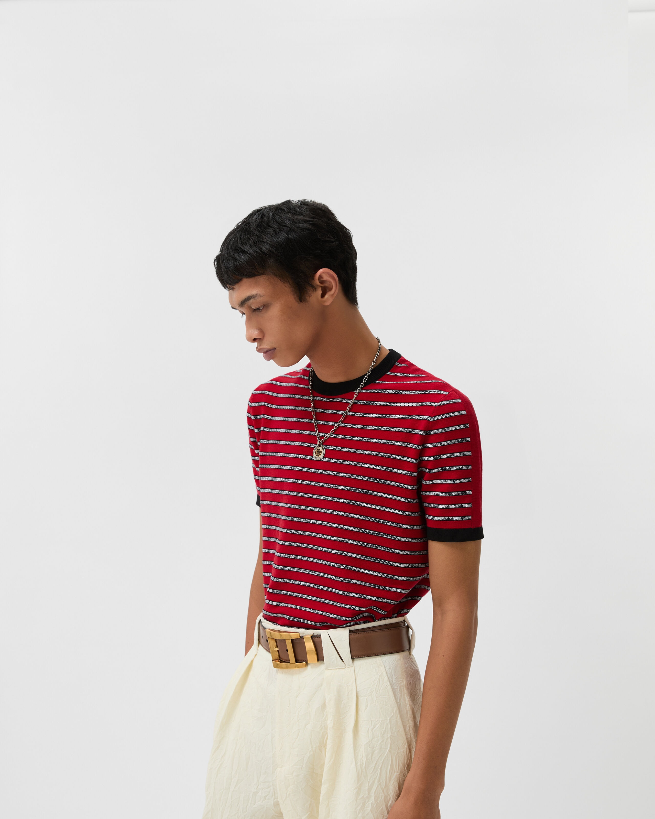 ジャカード コットンブレンド ニット Tシャツ レッド | VERSACE JP