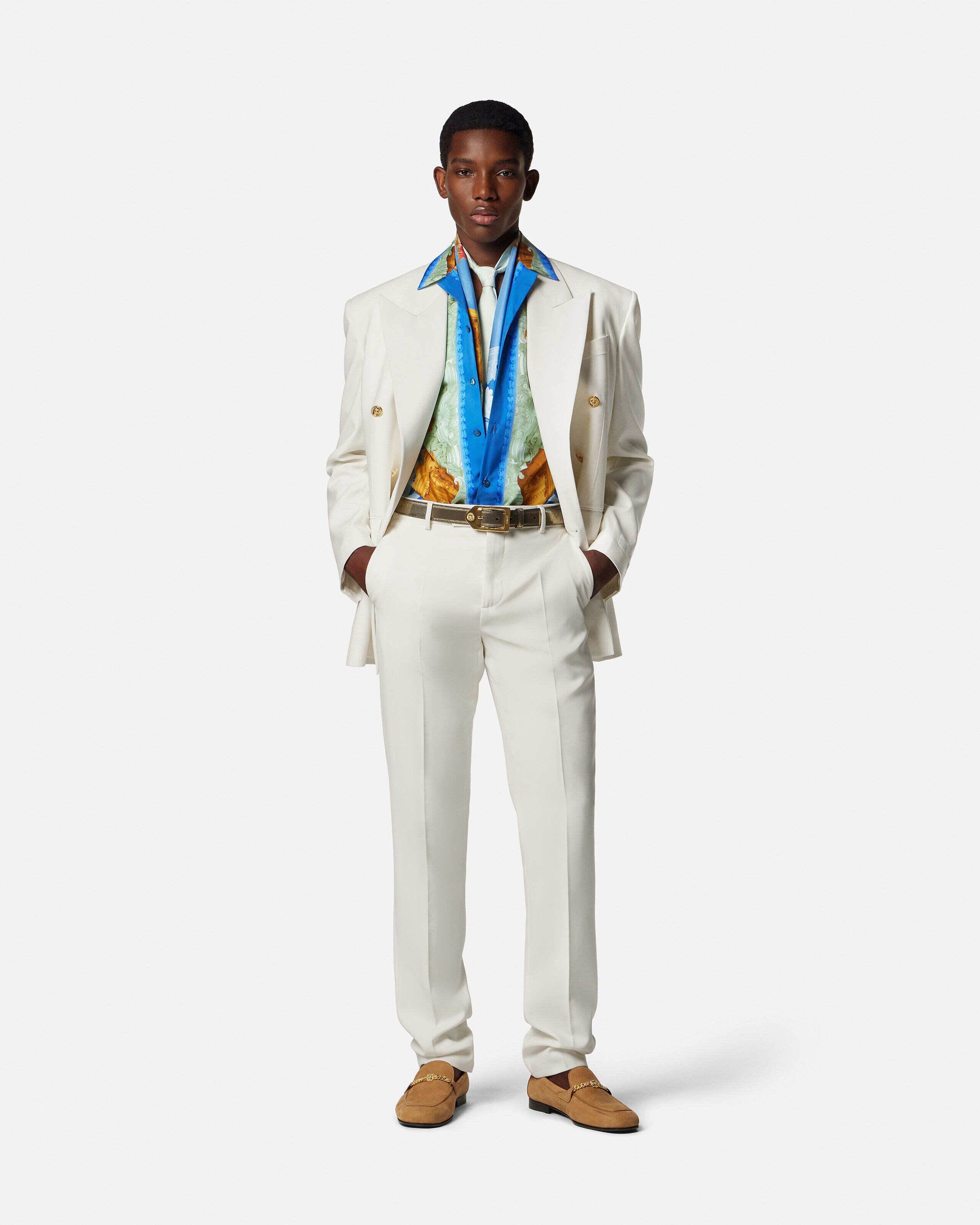Versace ダブルブレストジャケット ウール ダブルブレスト ブレザー ホワイト | VERSACE JP