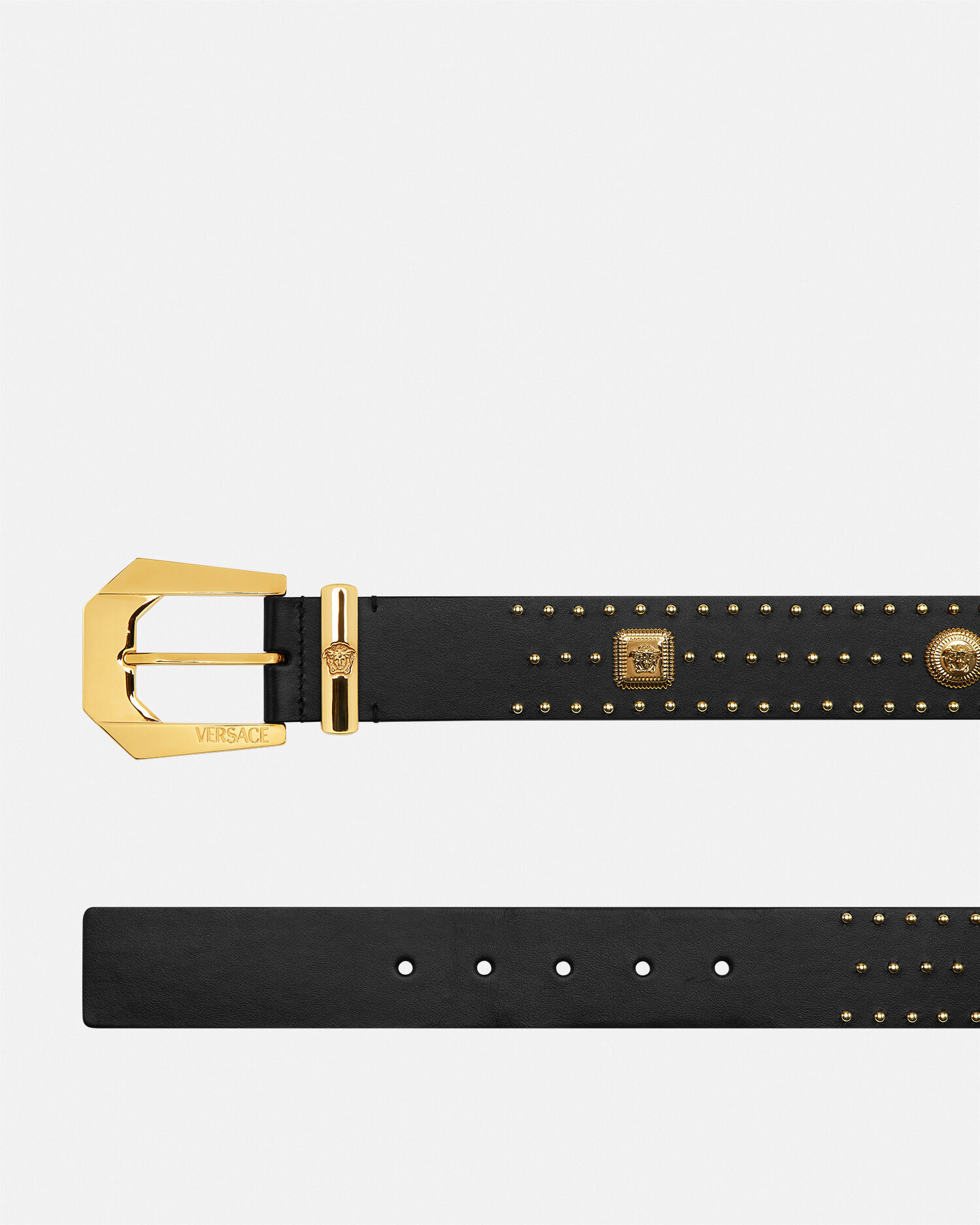 スタッド メドゥーサ ヘリテージ レザー ベルト ブラック,ゴールド | VERSACE JP