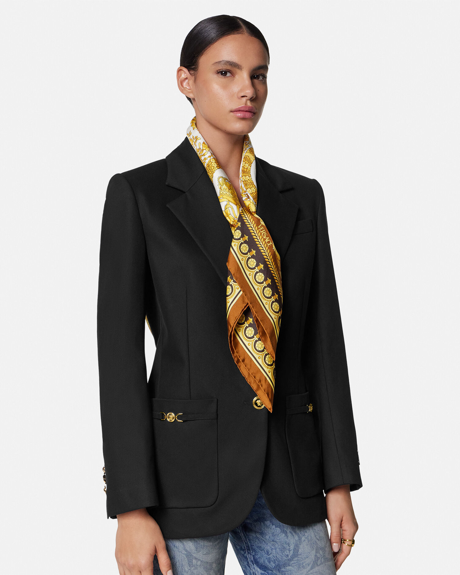 ラージ シルク スカーフ 90 cm バロッコ ブラウン,ゴールド | VERSACE JP