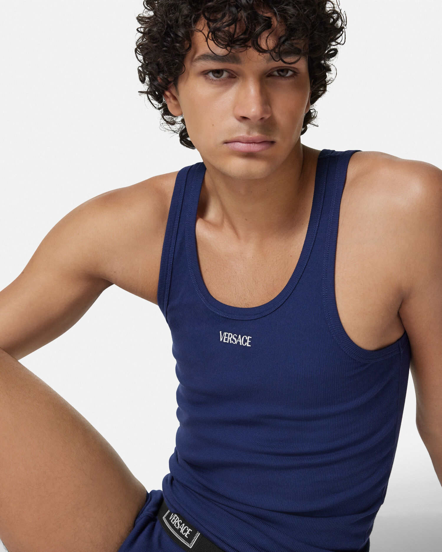 ロゴ リブニット タンク トップ ブルー | VERSACE JP