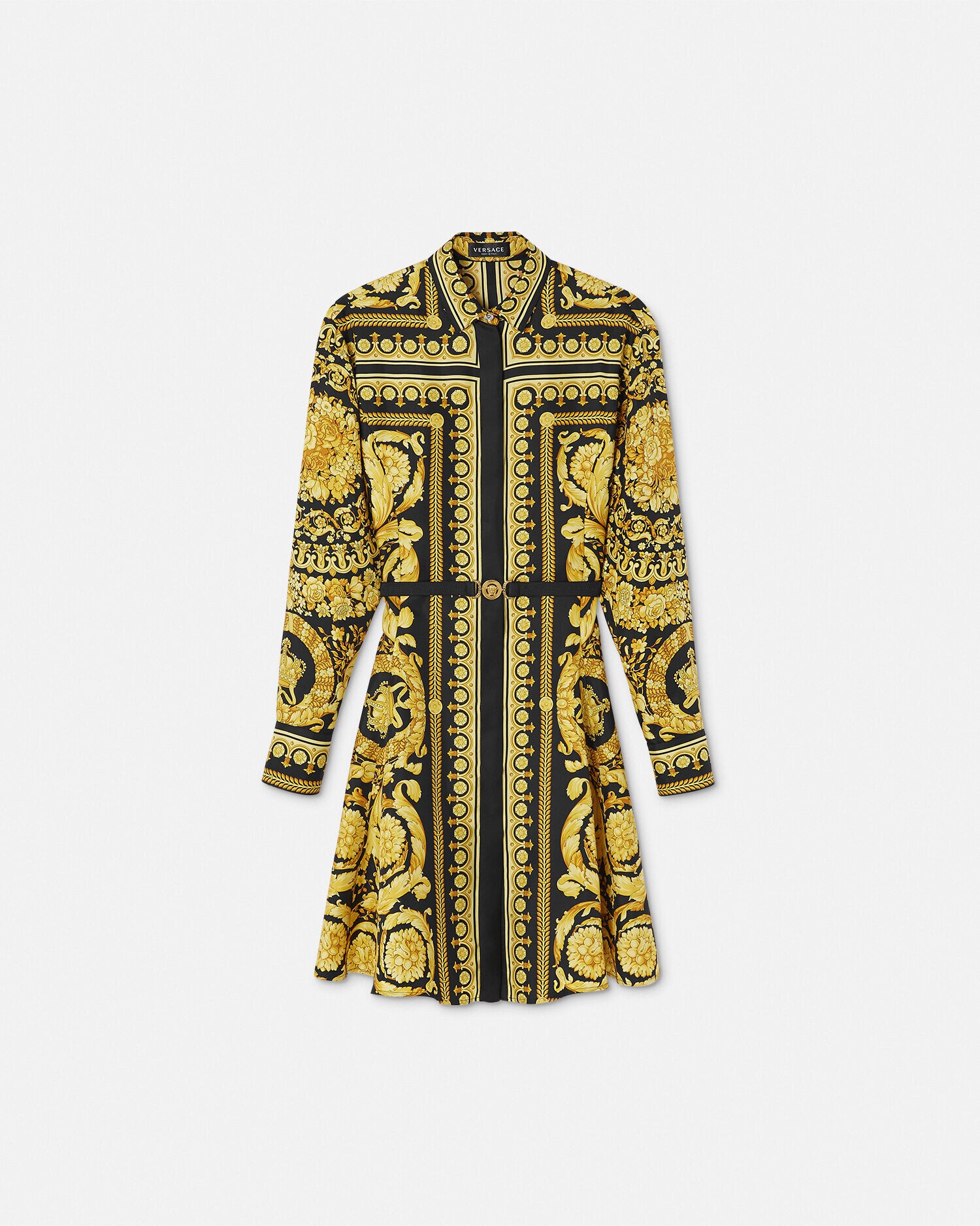 プリント シルク ツイル ミニ シャツ ドレス ブラック,プリント