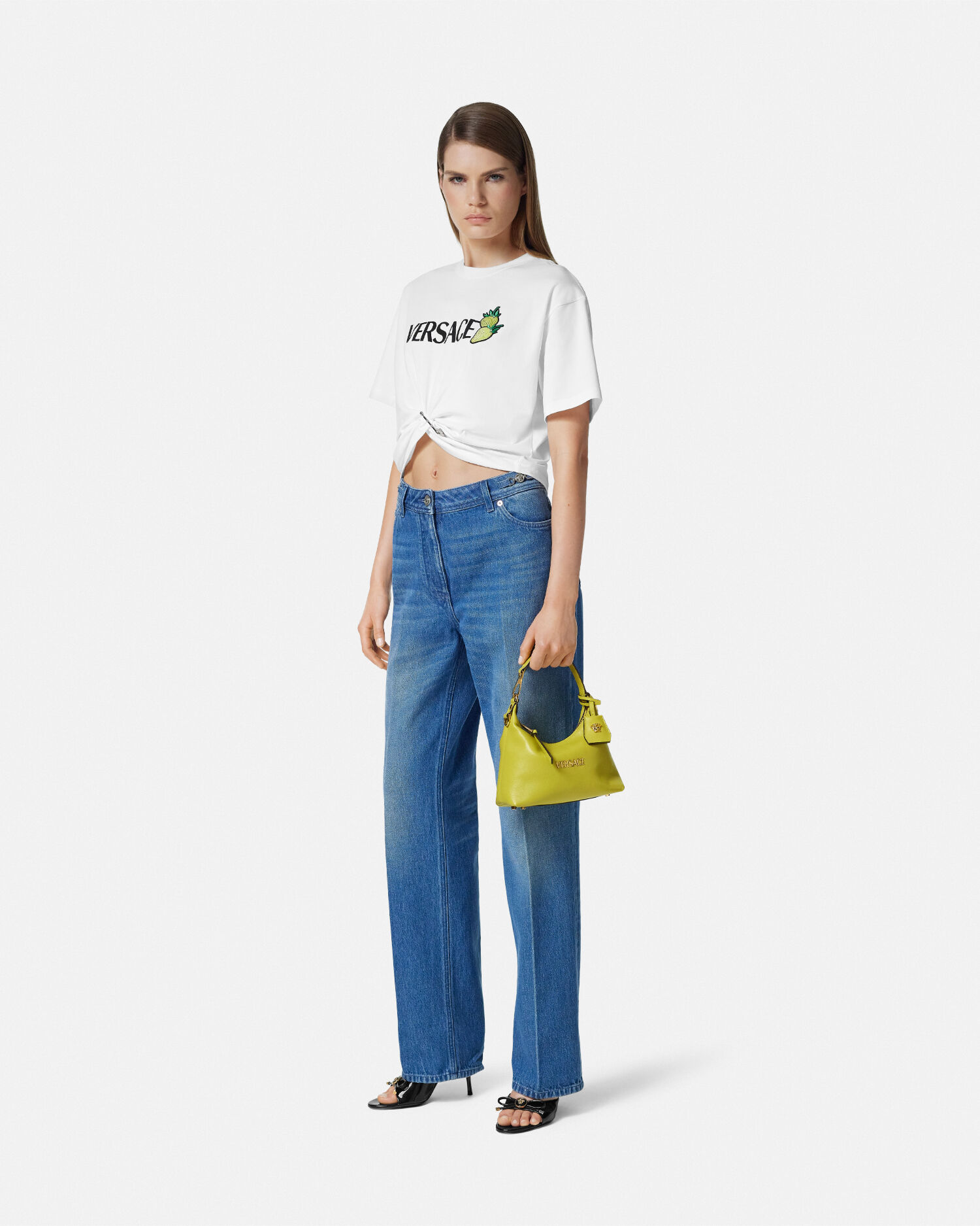 VERSACE JEANS エナメルハンドバッグ グリーン系 保存袋有 VERSACE JEANS エナメルハンドバッグ グリーン系 保存袋有