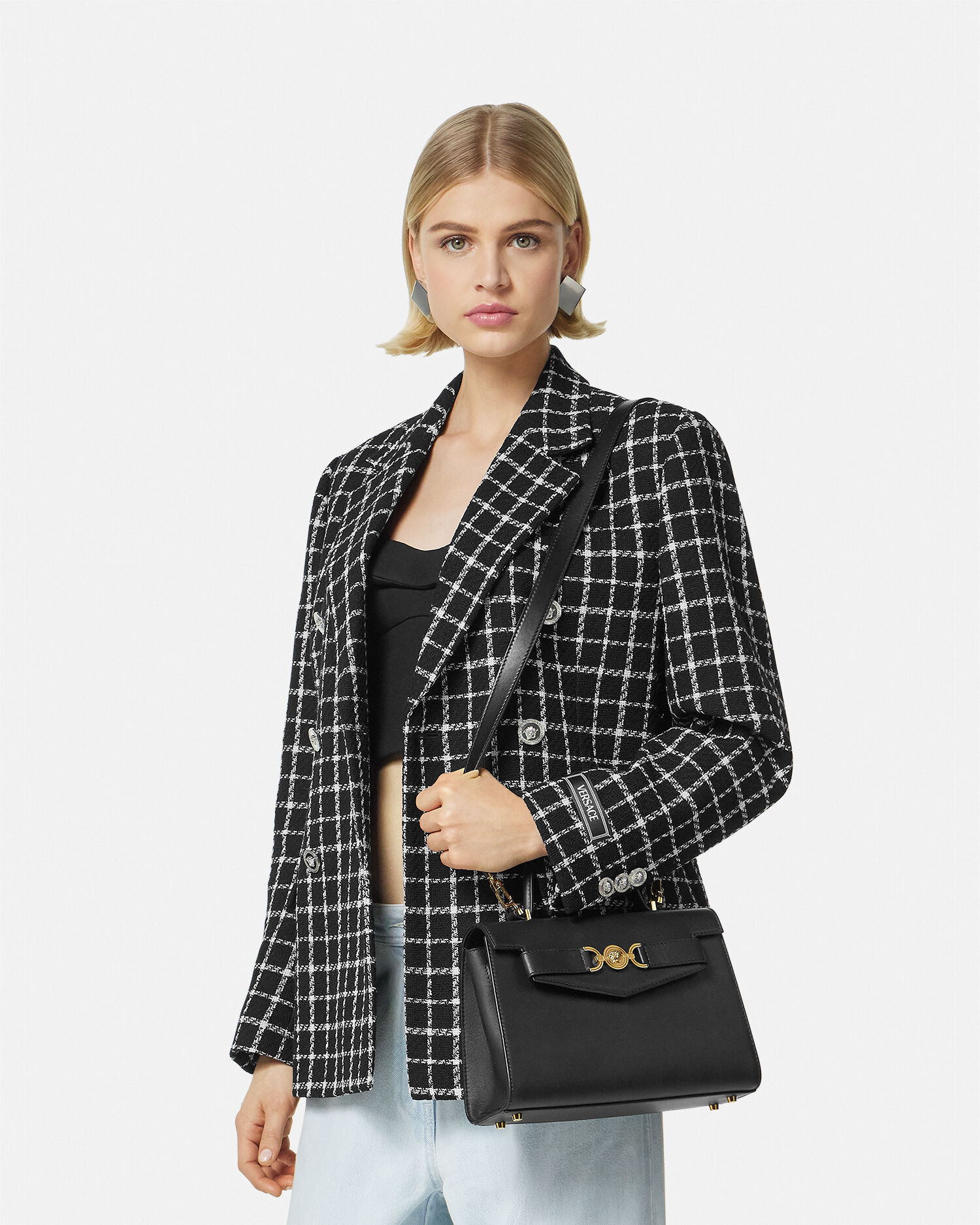 メドゥーサ '95 レザー トップハンドル ブラック,ゴールド | VERSACE JP