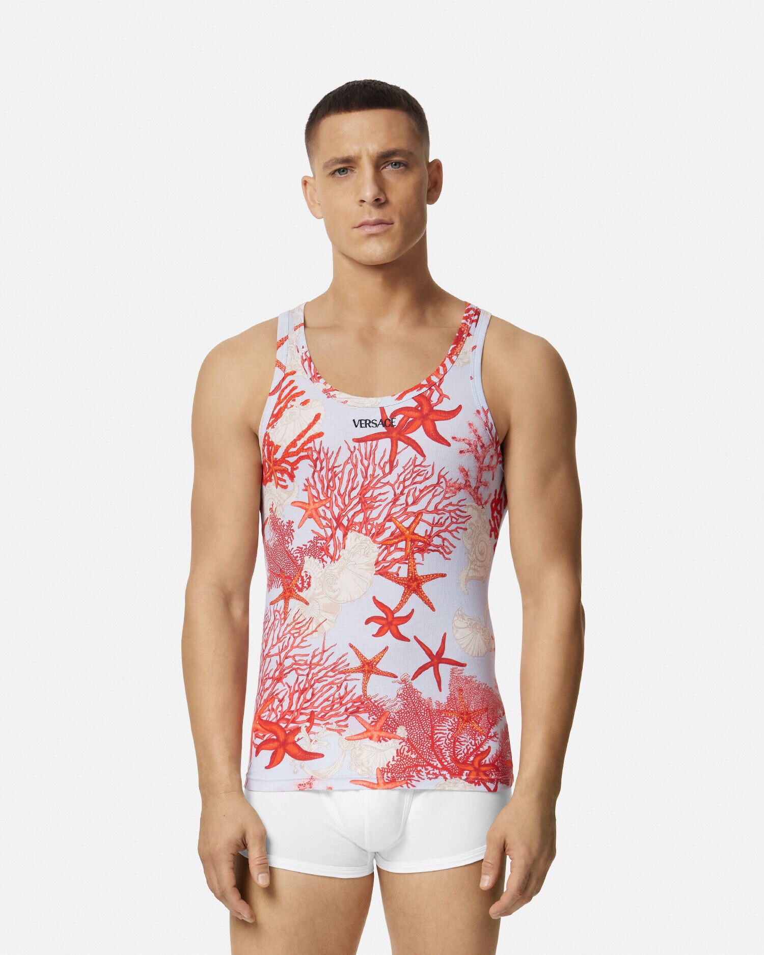 バロッコ シー リブ タンクトップ ブルー,プリント | VERSACE JP