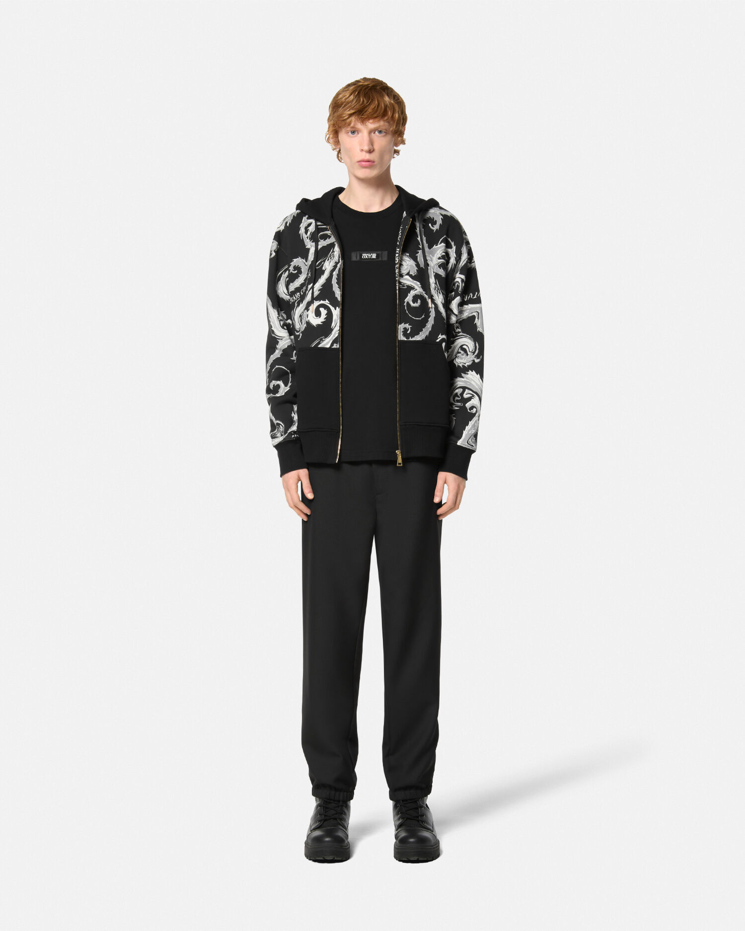 クロモ クチュール レギュラーフィット ジップパーカー ブラック,ホワイト | VERSACE JP