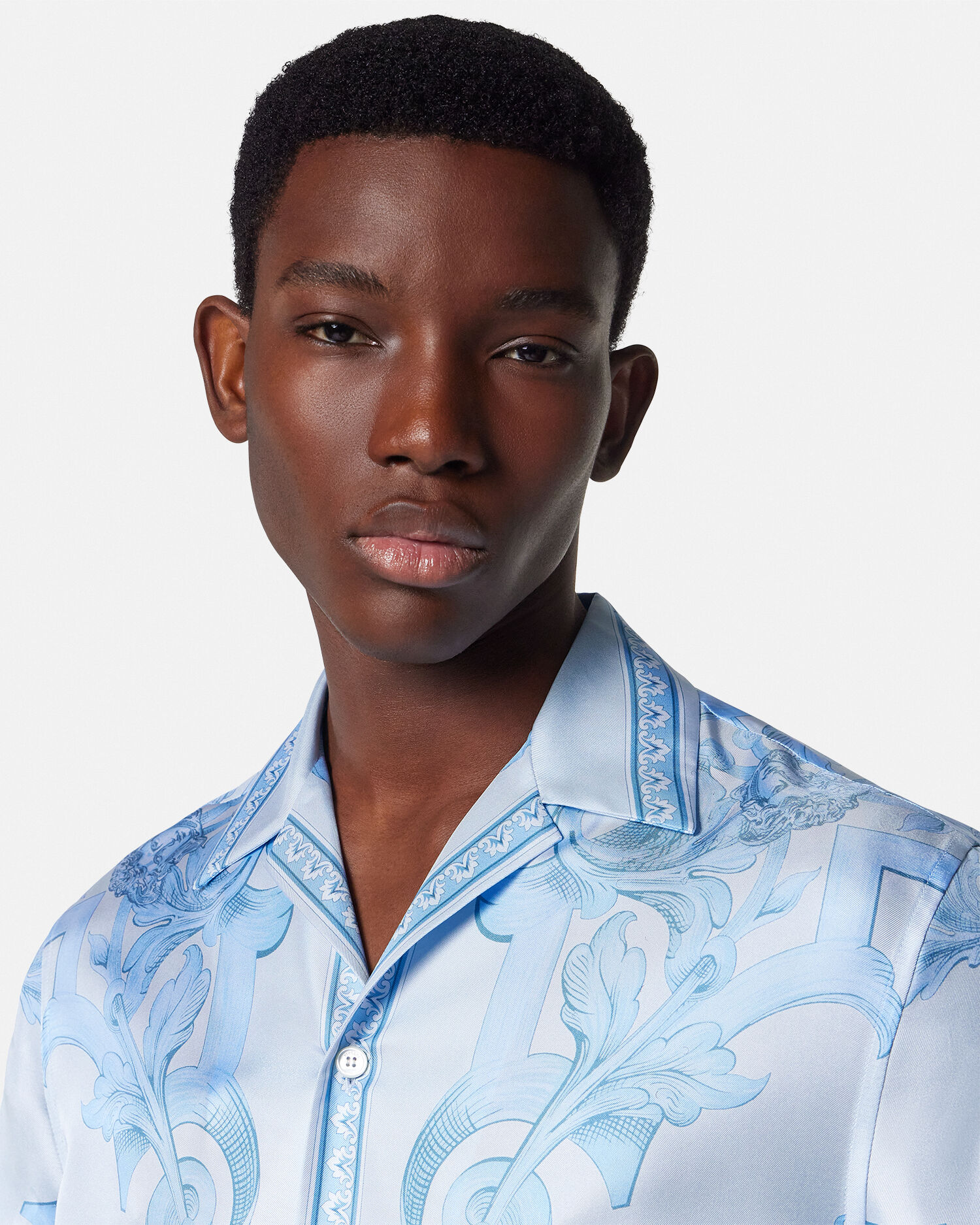 シルク シャツ アーキテクチュラル バロック ブルー,ホワイト