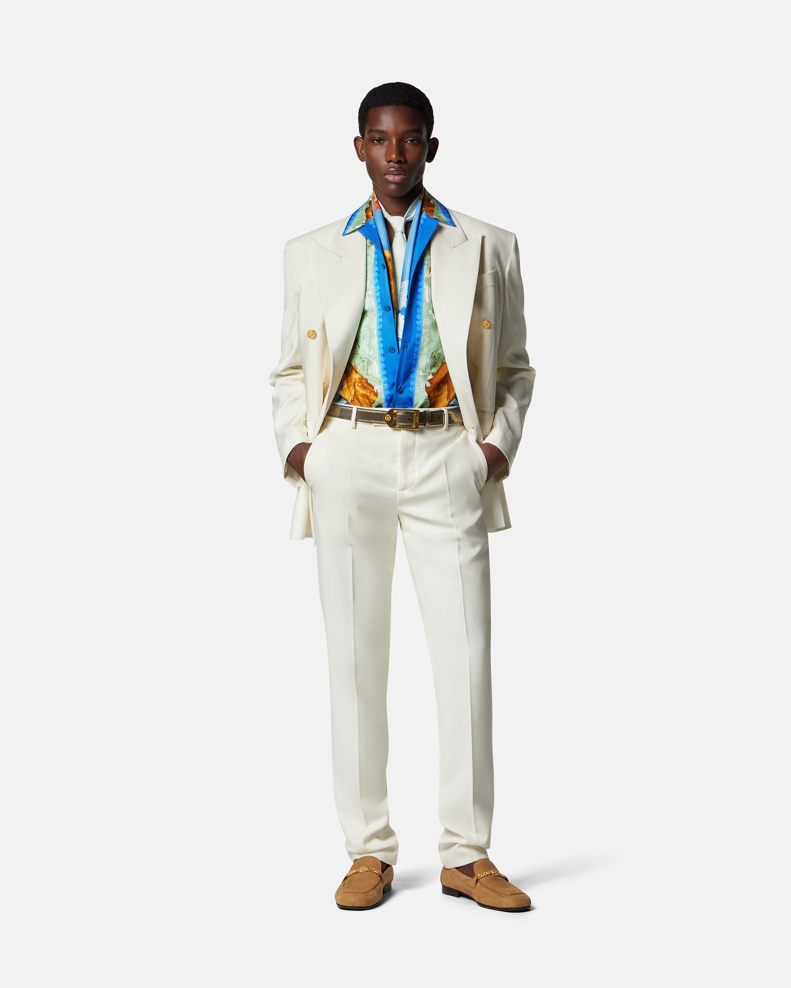 美品　Berluti 15.4万円　クレストプリント シルクシャツ 総柄 R40 プリント シルク ツイル レギュラー シャツ プリント | VERSACE JP