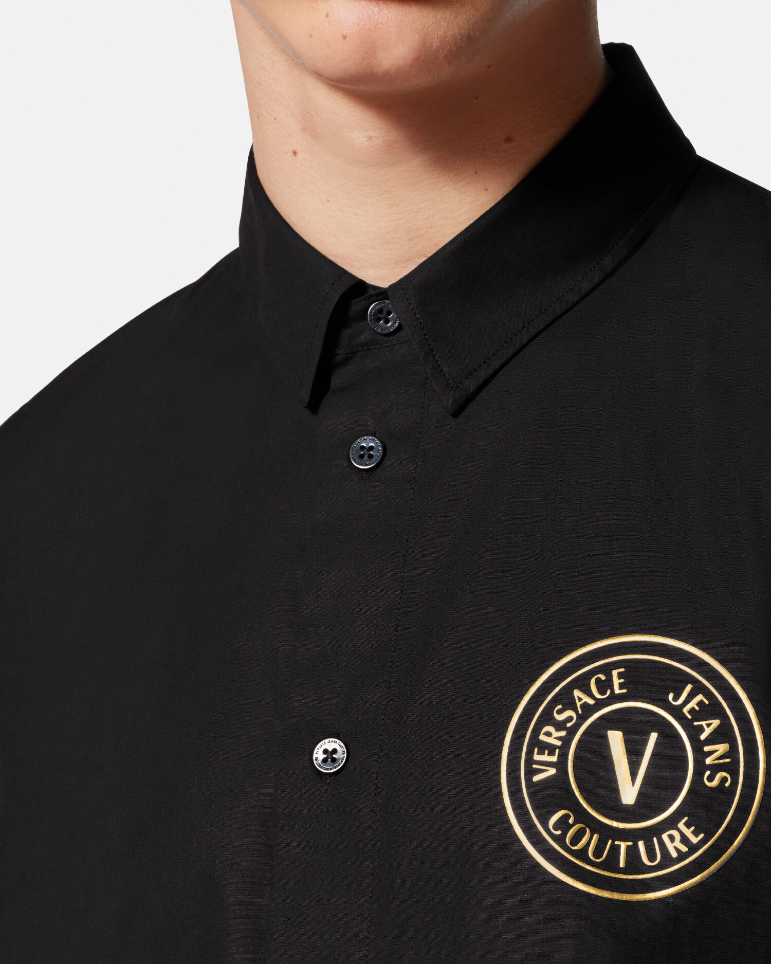 レターV エンブレム シャツ ブラック,プリント | VERSACE JP