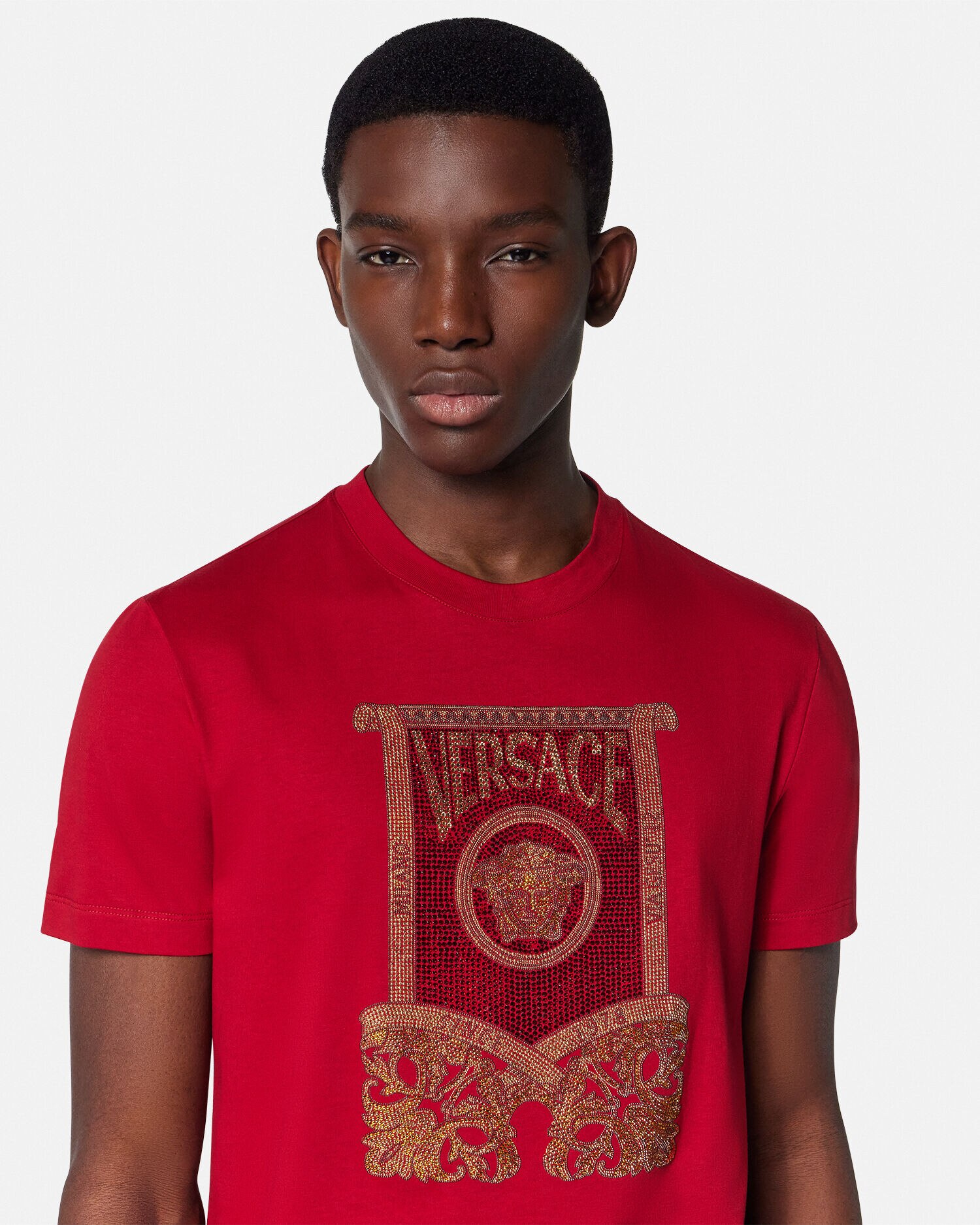 【VERSACE】アーキテクチュラルバロック 刺繍 Tシャツ 半袖 クリスタル Tシャツ アーキテクチュラル バロック バーガンディ