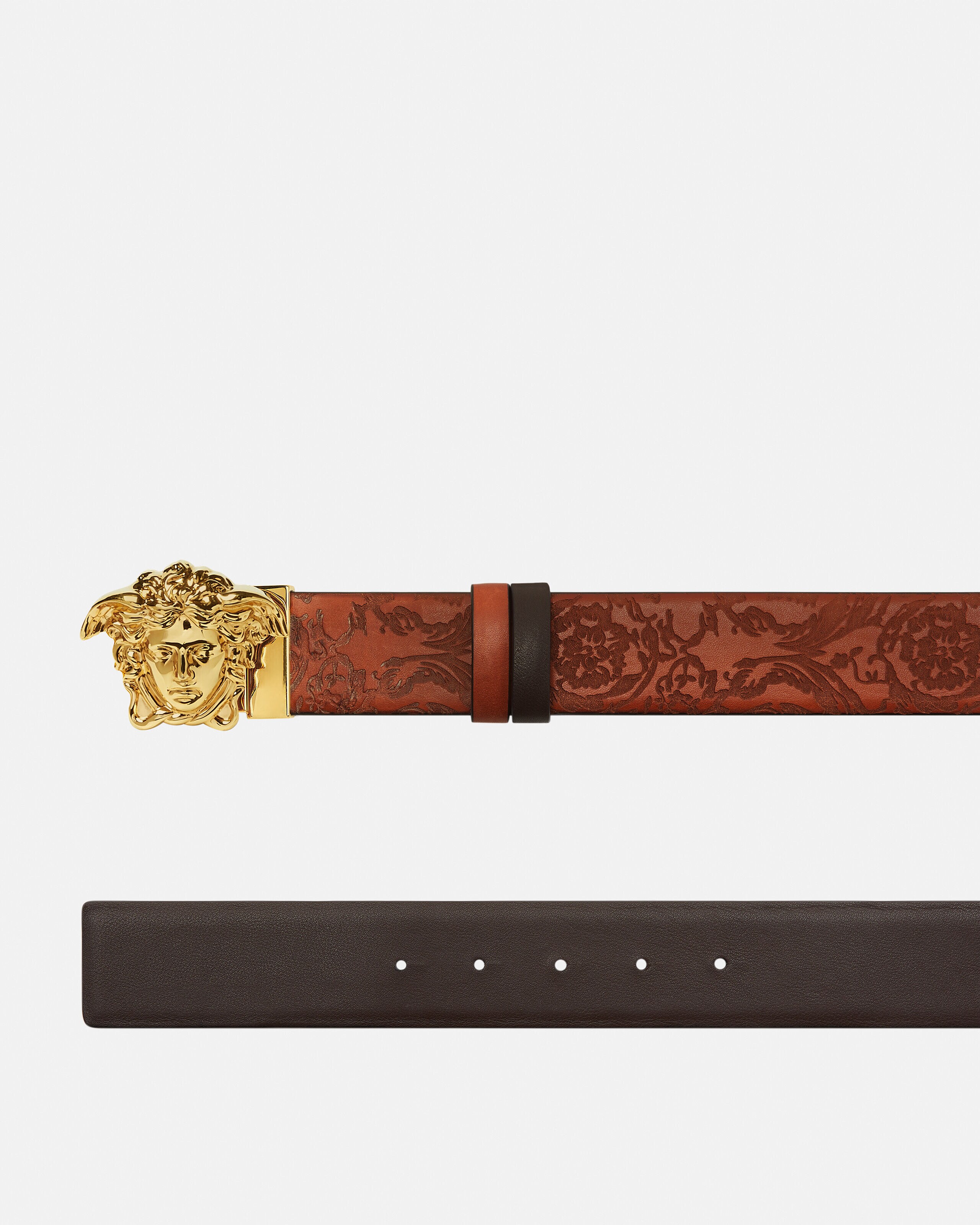 ラ メドゥーサ レザー リバーシブル ベルト 4 cm ブラウン,ゴールド