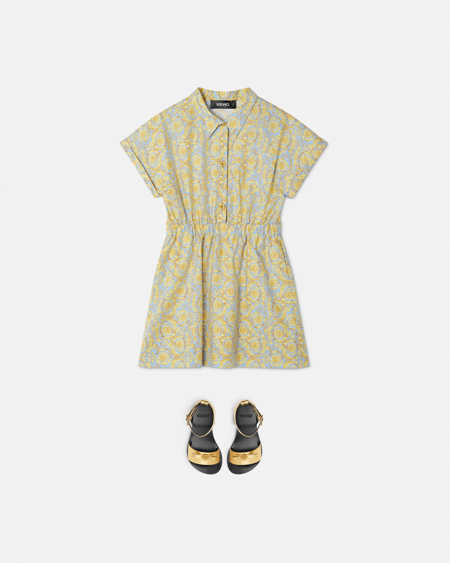 シャツ ドレス バロッコ オールオーバー キッズ ブルー,ゴールド