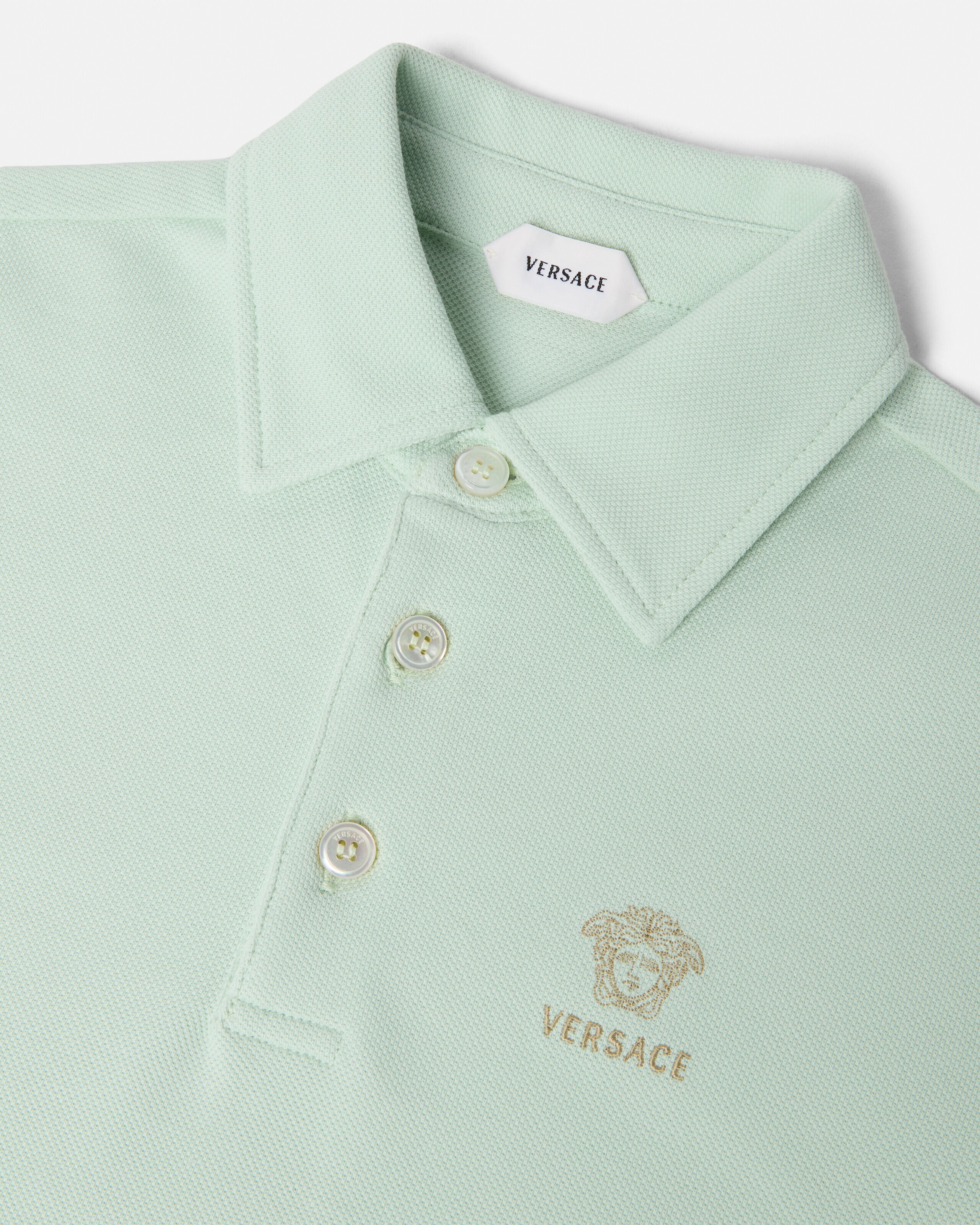 キッズ刺繍ロゴ入りコットンピケポロシャツ グリーン | VERSACE JP