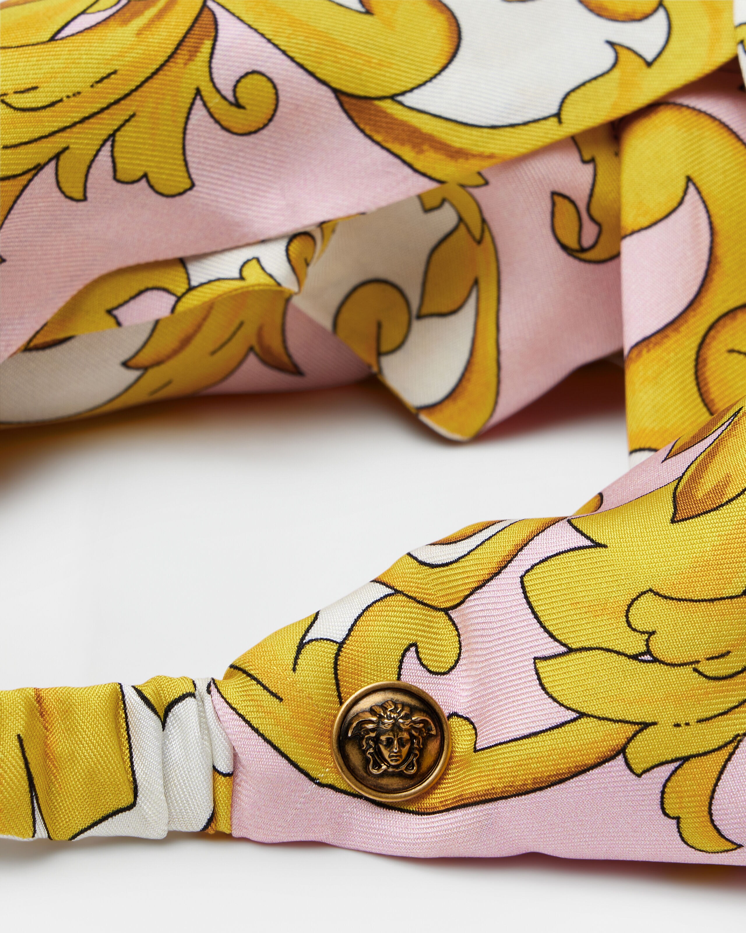 プリント シルク ツイル ヘッドバンド イエロー,ピンク | VERSACE JP