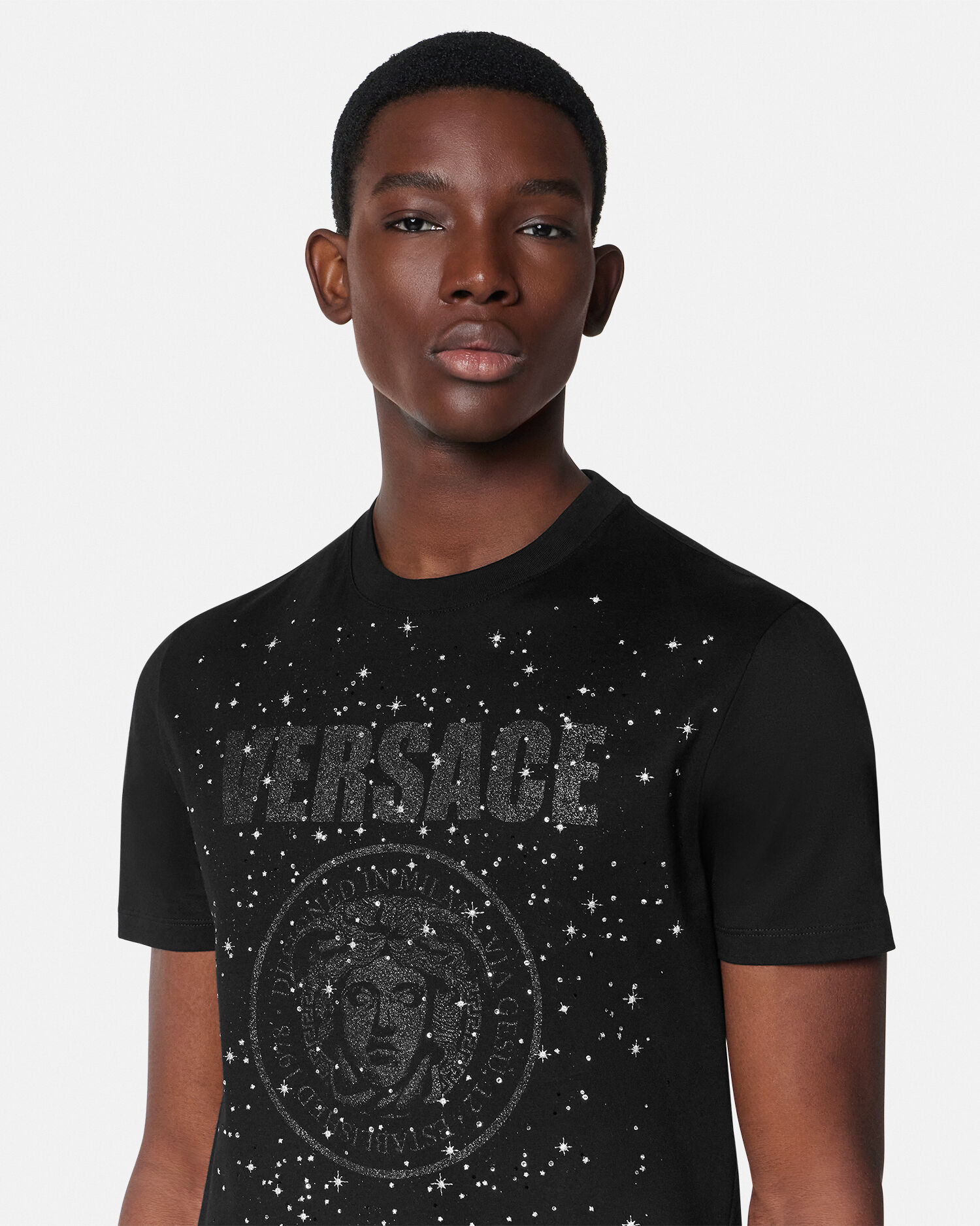 VERSACE クリスタル ノーティカル メドゥーサ Tシャツ グレー クリスタル Tシャツ メドゥーサ ロック | VERSACE JP