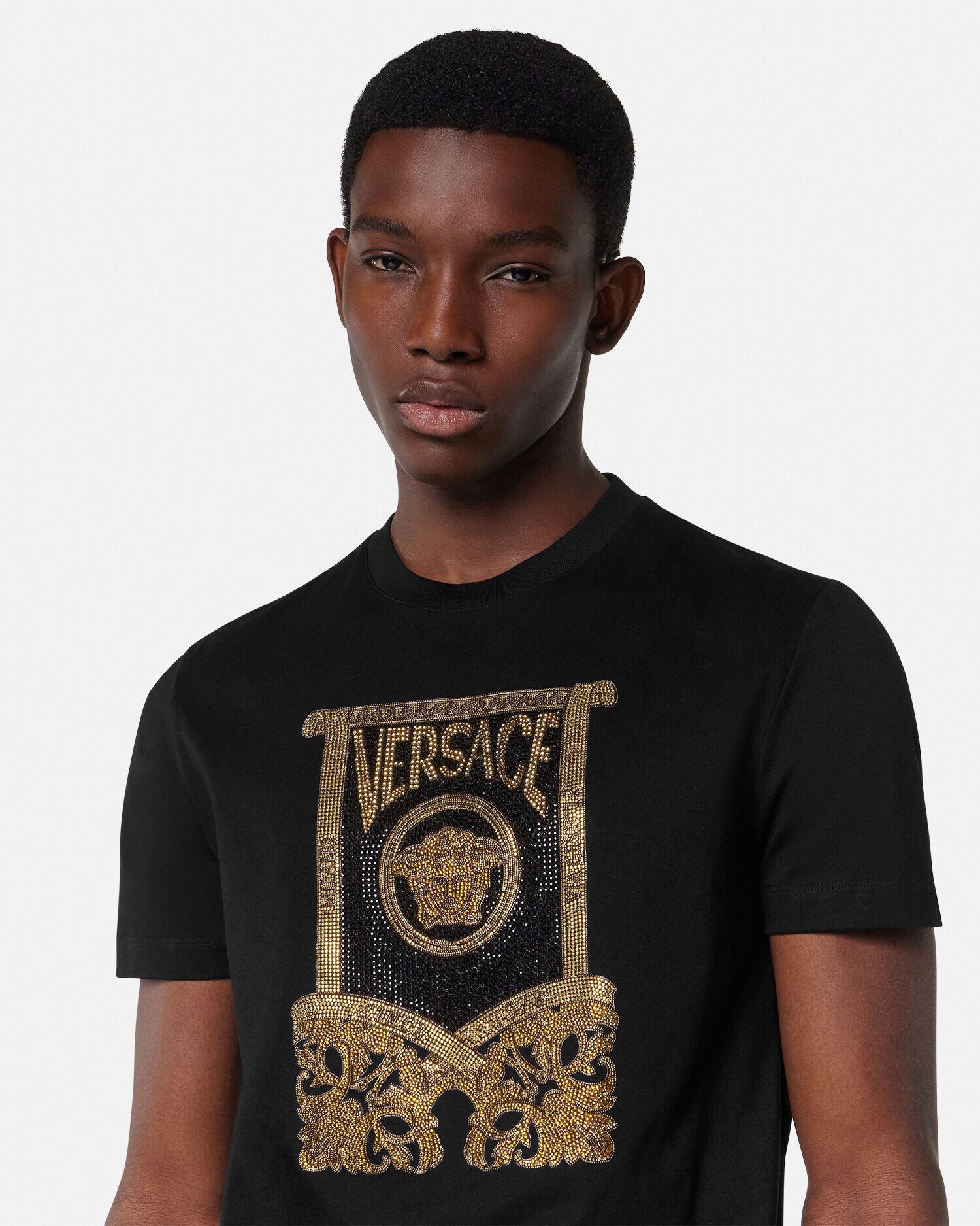 装飾付き コットンジャージー Tシャツ ブラック | VERSACE JP