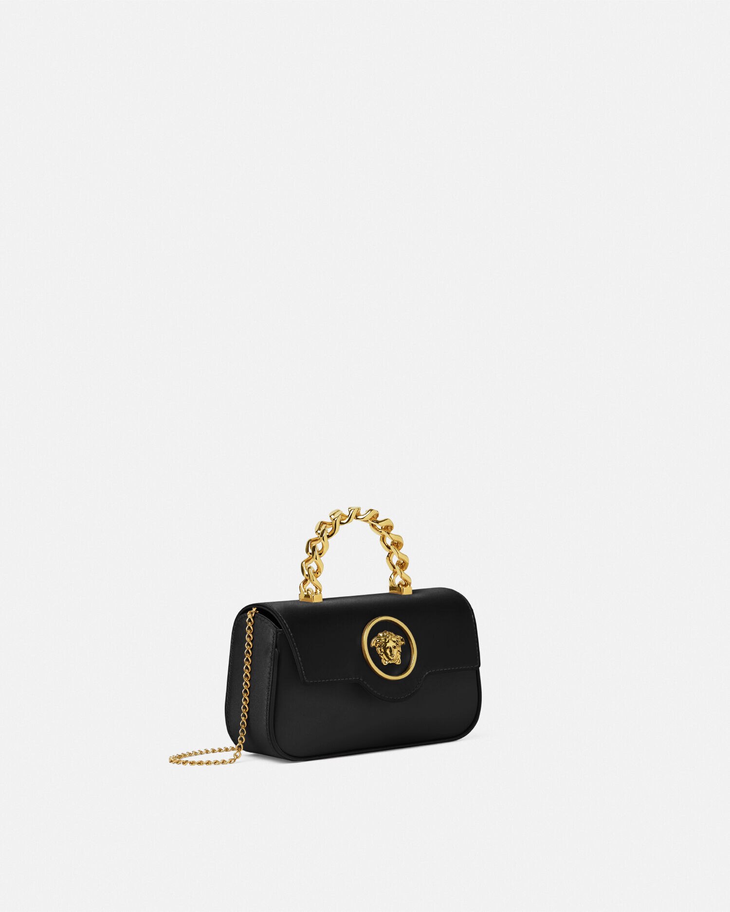 ラ メドゥーサ サテン ミニ バッグ ブラック,ゴールド | VERSACE JP