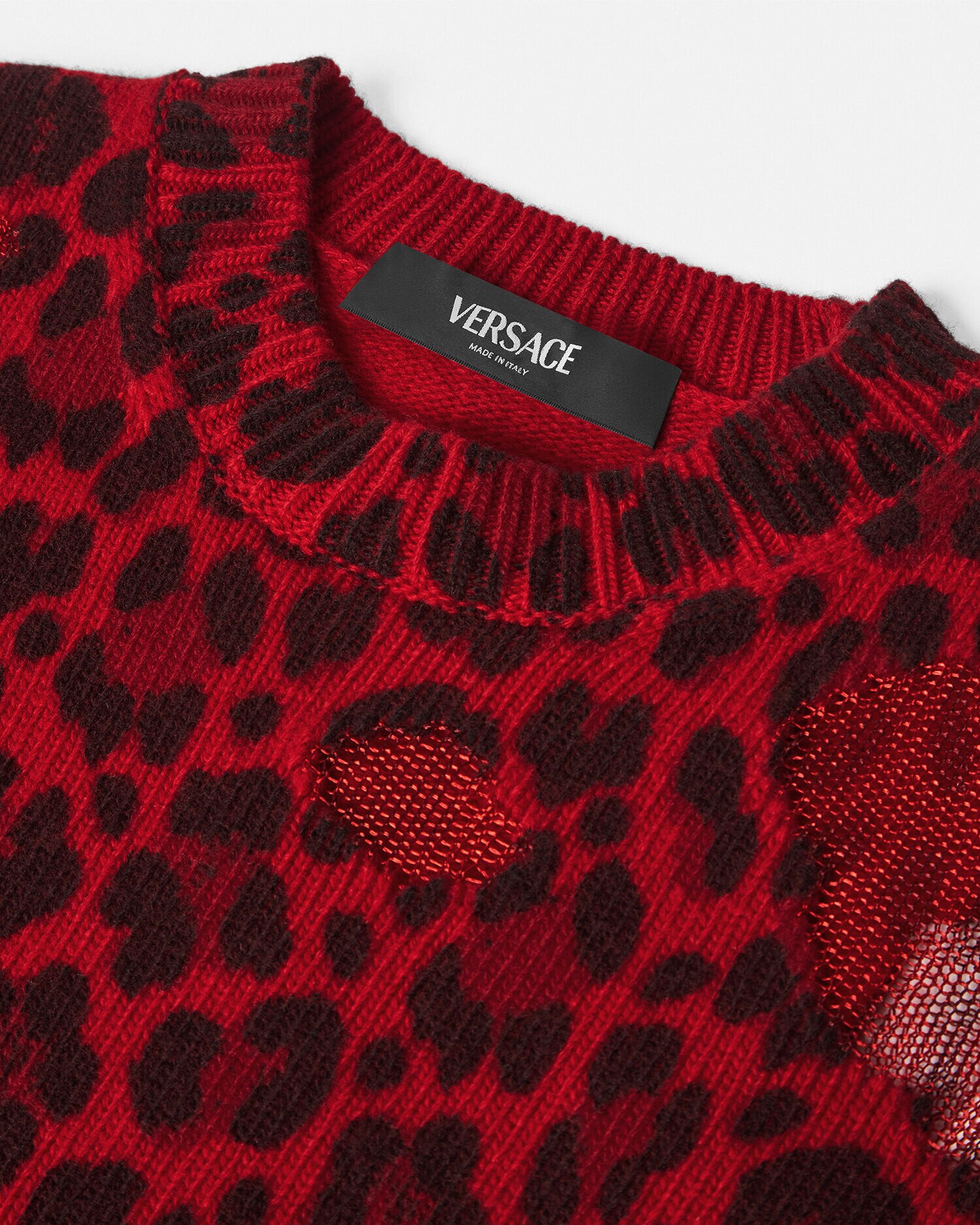 オーバーサイズ セーター レオパード インターシャ レッド | VERSACE JP