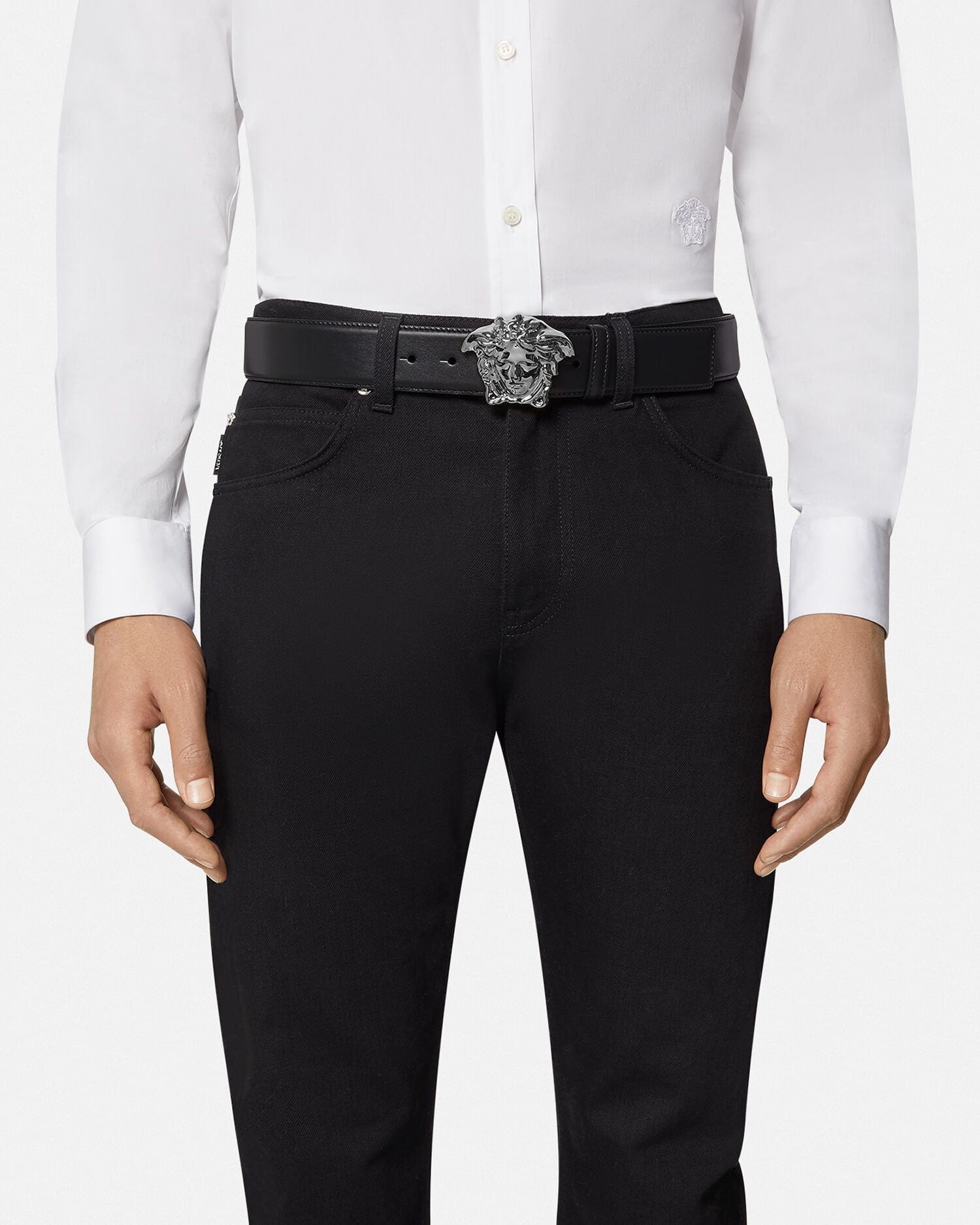 ラ メドゥーサ レザー ベルト 4 cm ブラック | VERSACE JP