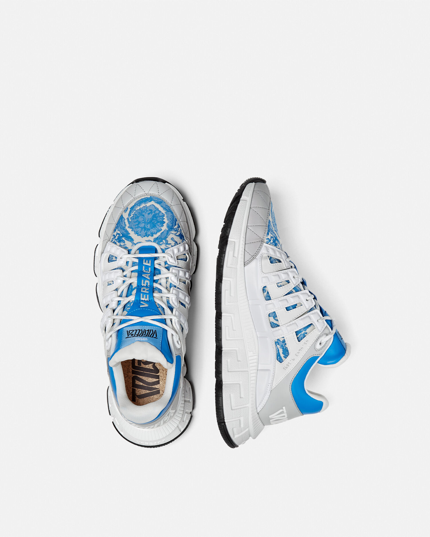 トライグレカ ジャカード レザー スニーカー ホワイト,ブルー | VERSACE JP