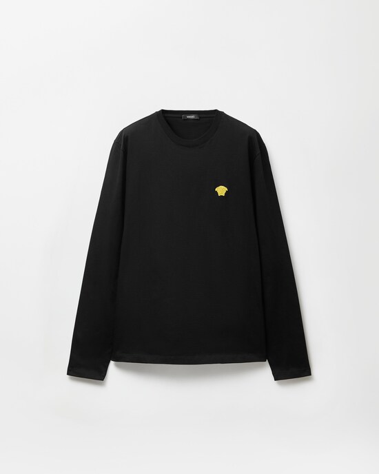 Versace 刺繍入り コットンジャージー Tシャツ ブラック 1