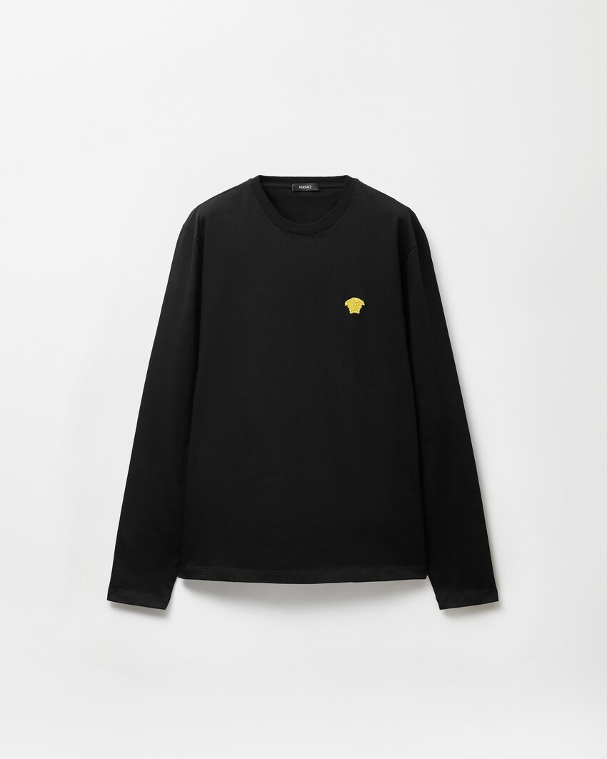Versace 刺繍入り コットンジャージー Tシャツ ブラック 1