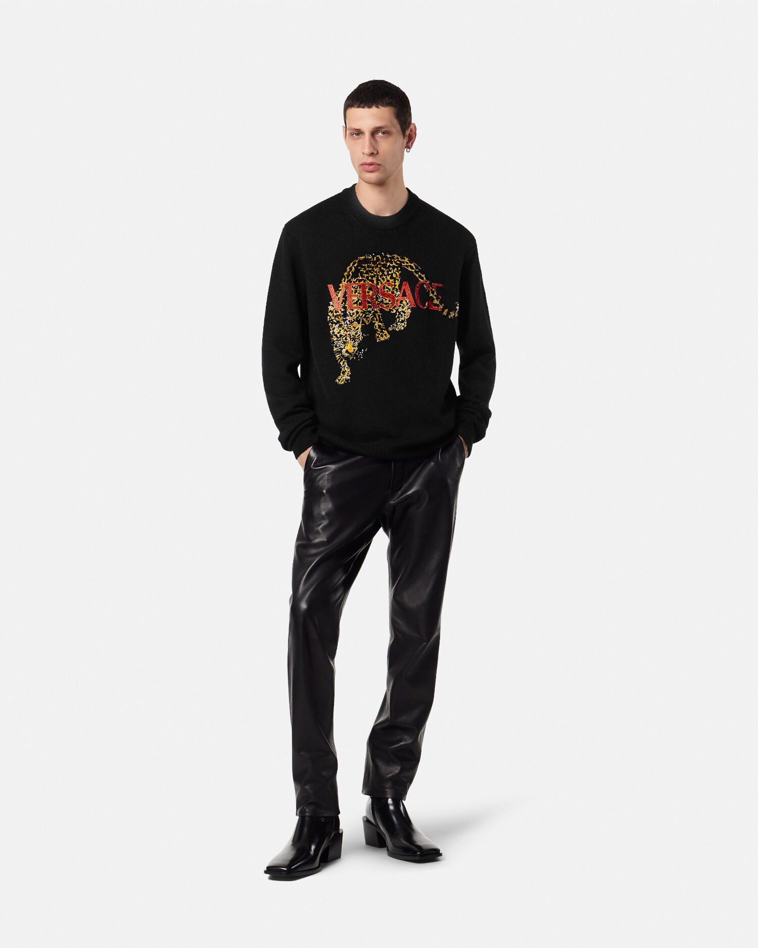 クリスタル ウール ニット セーター ヴェルサーチェ レオパード