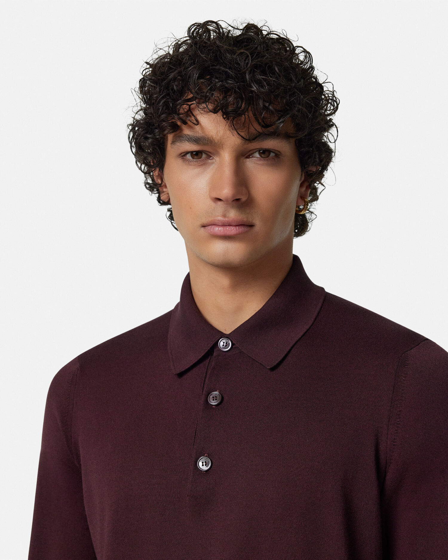 シルクブレンド 長袖 ポロ シャツ バーガンディ | VERSACE JP