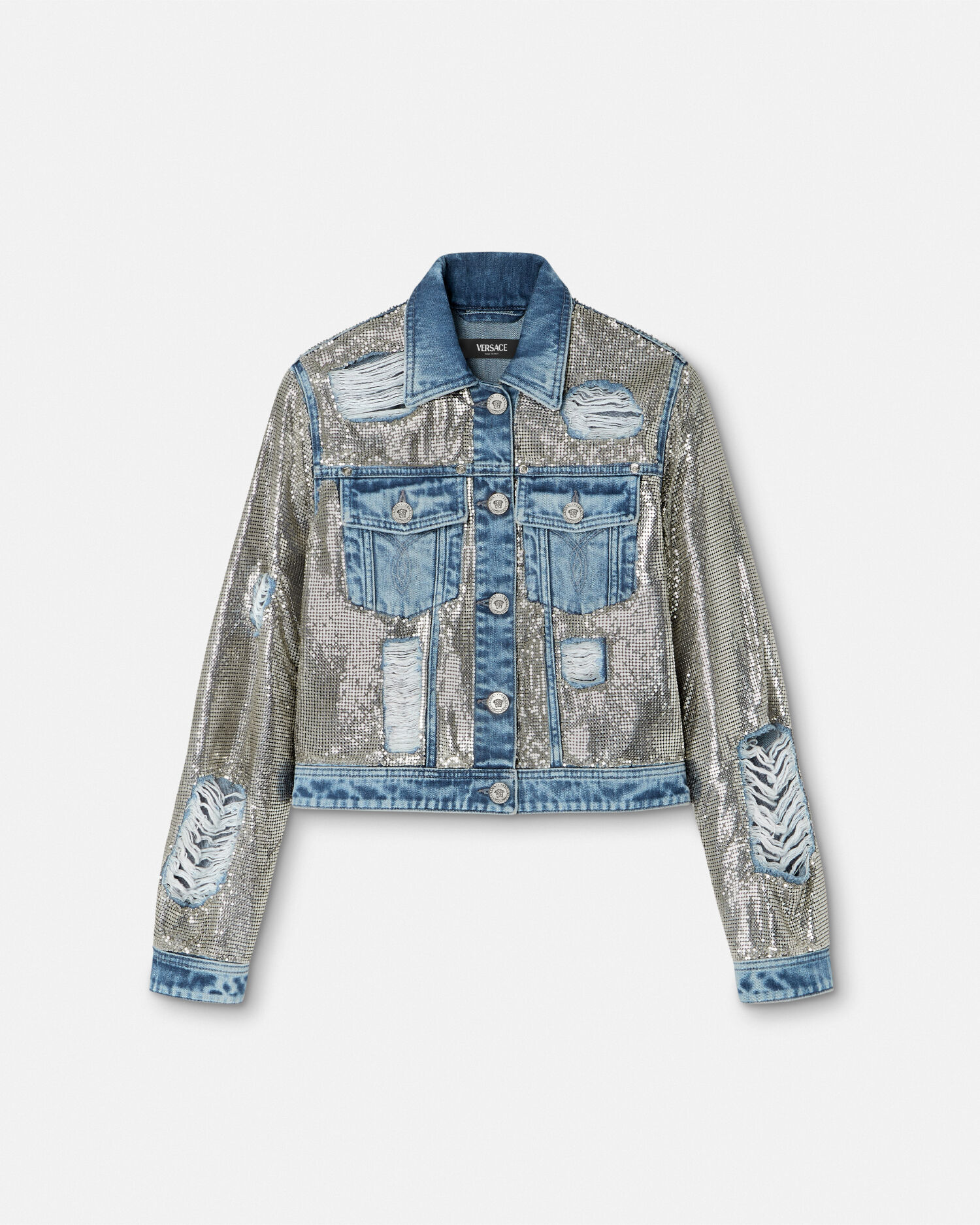 メタル メッシュ デニム ジャケット ブルー | VERSACE JP