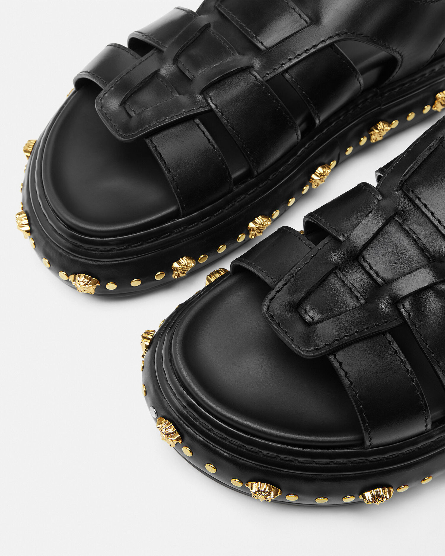 スタッド付きスタック サンダル ブラック,ゴールド | VERSACE JP