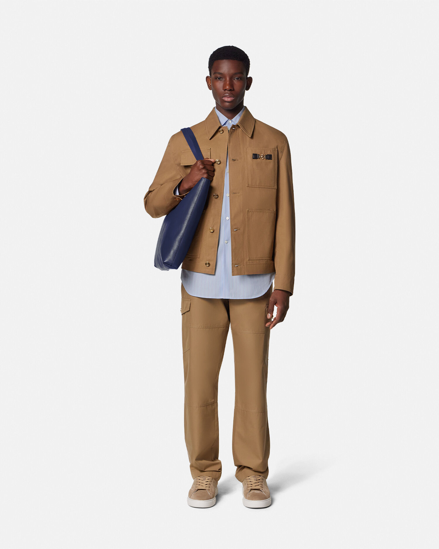 刺繍入り ストライプ シャツ メドゥーサ ブルー | VERSACE JP