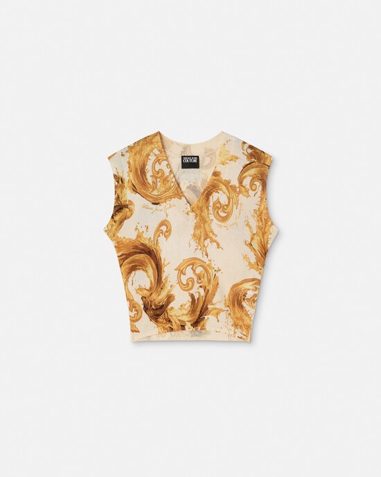 プリント ビスコース ニット ベスト ホワイト+プリント 1