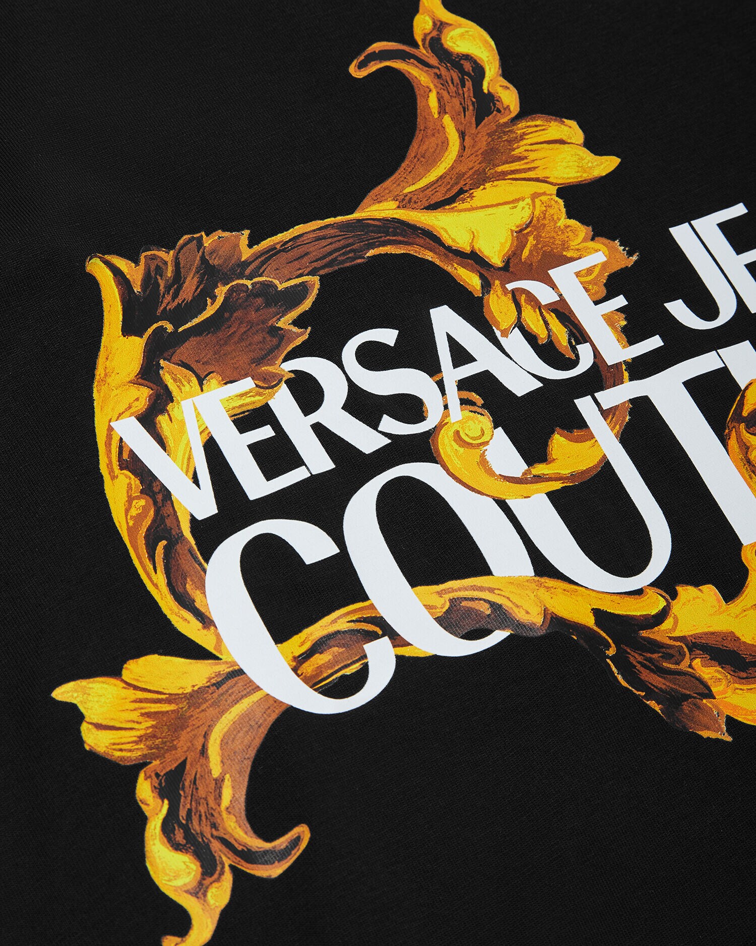 ヴェルサーチジーンズ ポーセリン バロッコ 半袖Tシャツ 総柄 ブラック