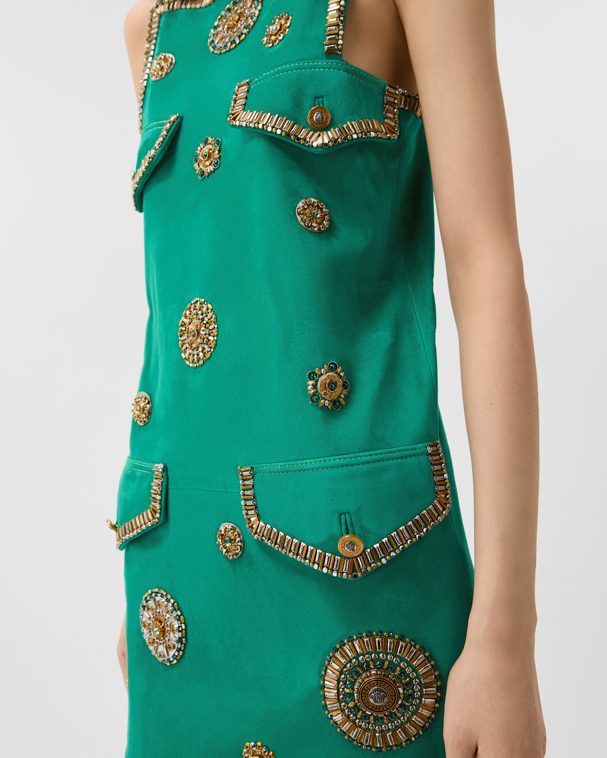 刺繍入り スエード ミニ ドレス グリーン | VERSACE JP