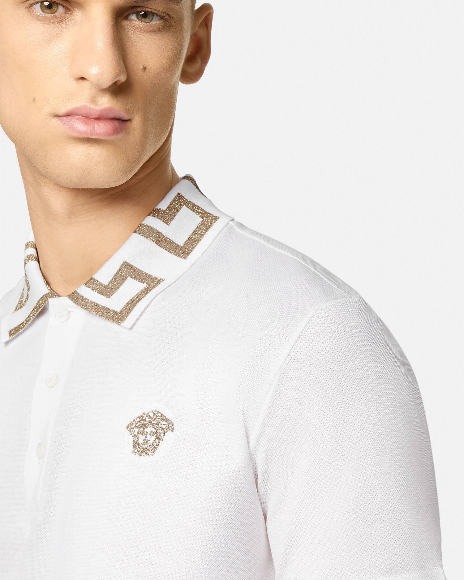 刺繍入り コットンピケ ポロシャツ ホワイト | VERSACE JP