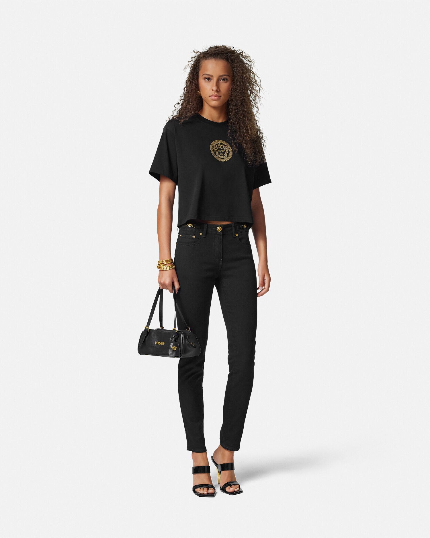 関税込 VERSACE*ボウリング タグ ショルダーバッグ ブラック ボウリング ショルダー バッグ ヴェルサーチェ タグ ブラック