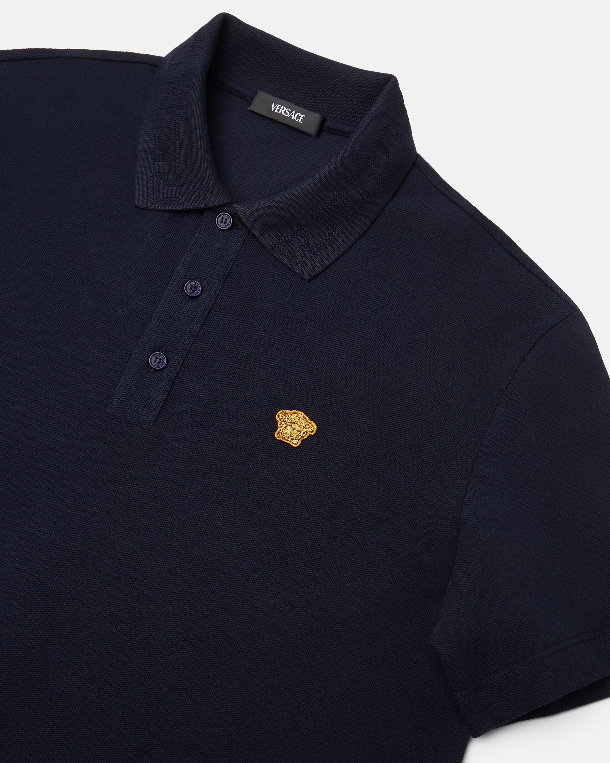 刺繍入り コットン ピケ ポロシャツ ブルー | VERSACE JP