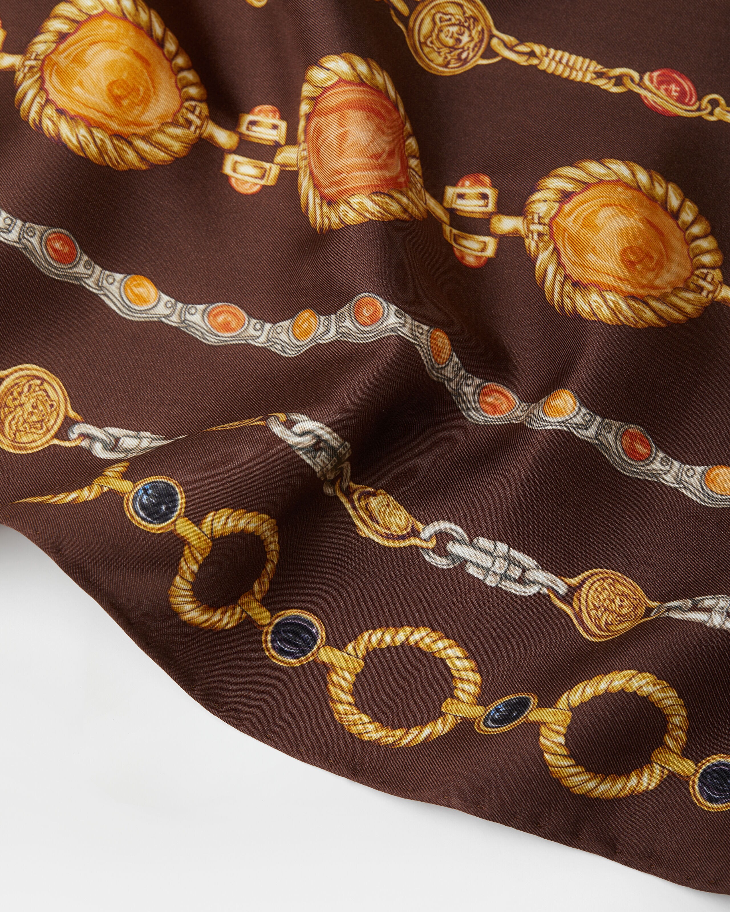 プリント シルク ツイル スカーフ 90 cm ブラウン,プリント | VERSACE JP