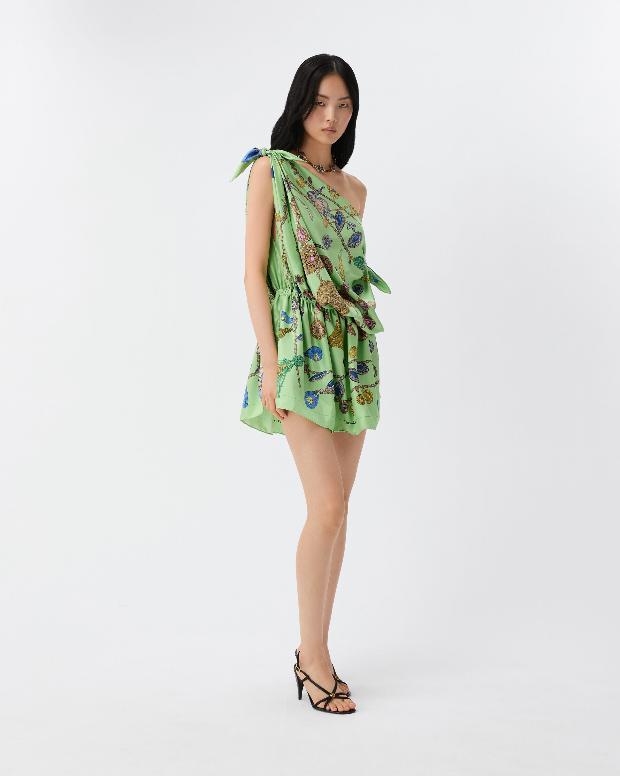 プリント シルク ツイル ミニ ドレス グリーン | VERSACE JP