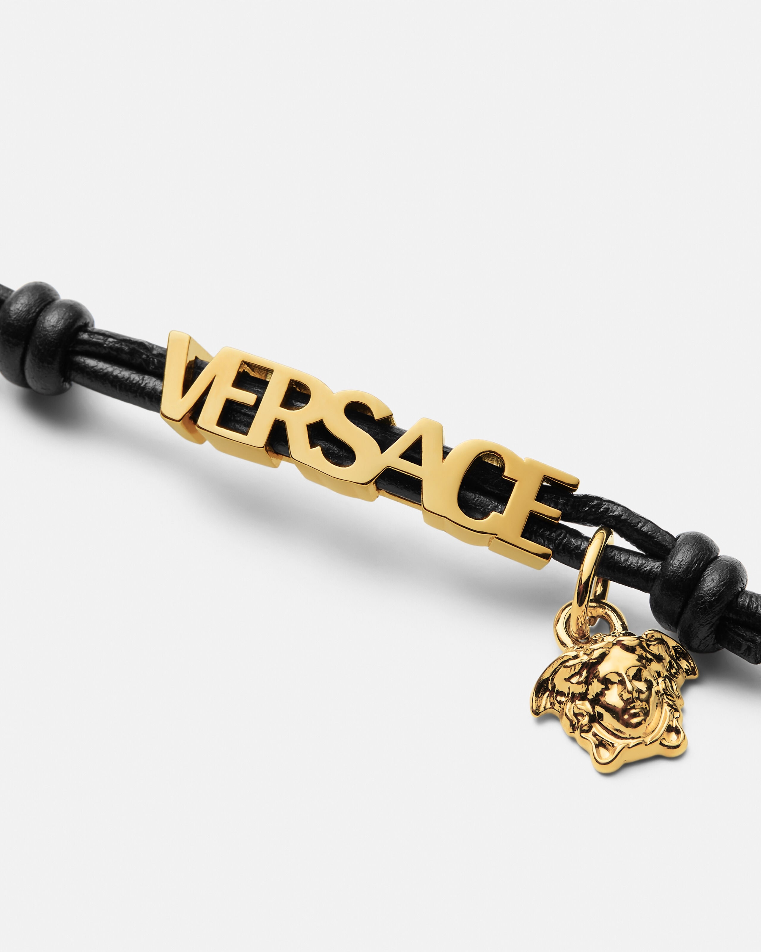 ヴェルサーチェ レザー ブレスレット ブラック,ゴールド | VERSACE JP