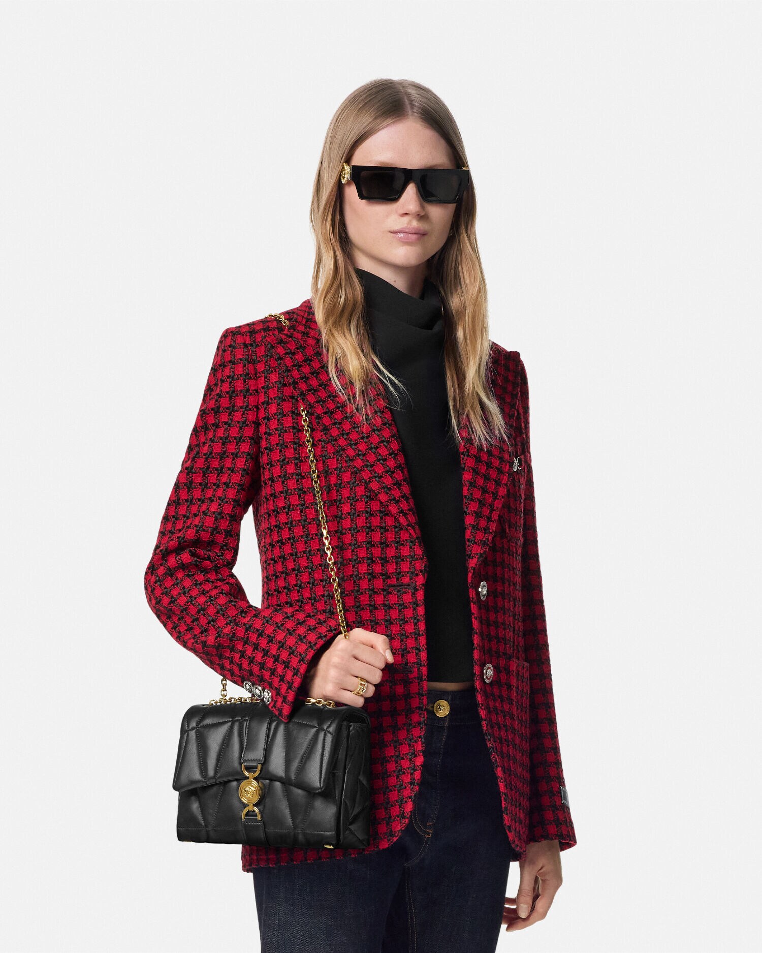 VERSACEキルティングショルダーバッグ クレイオ キルティング ナッパ ショルダーバッグ ブラック,ゴールド