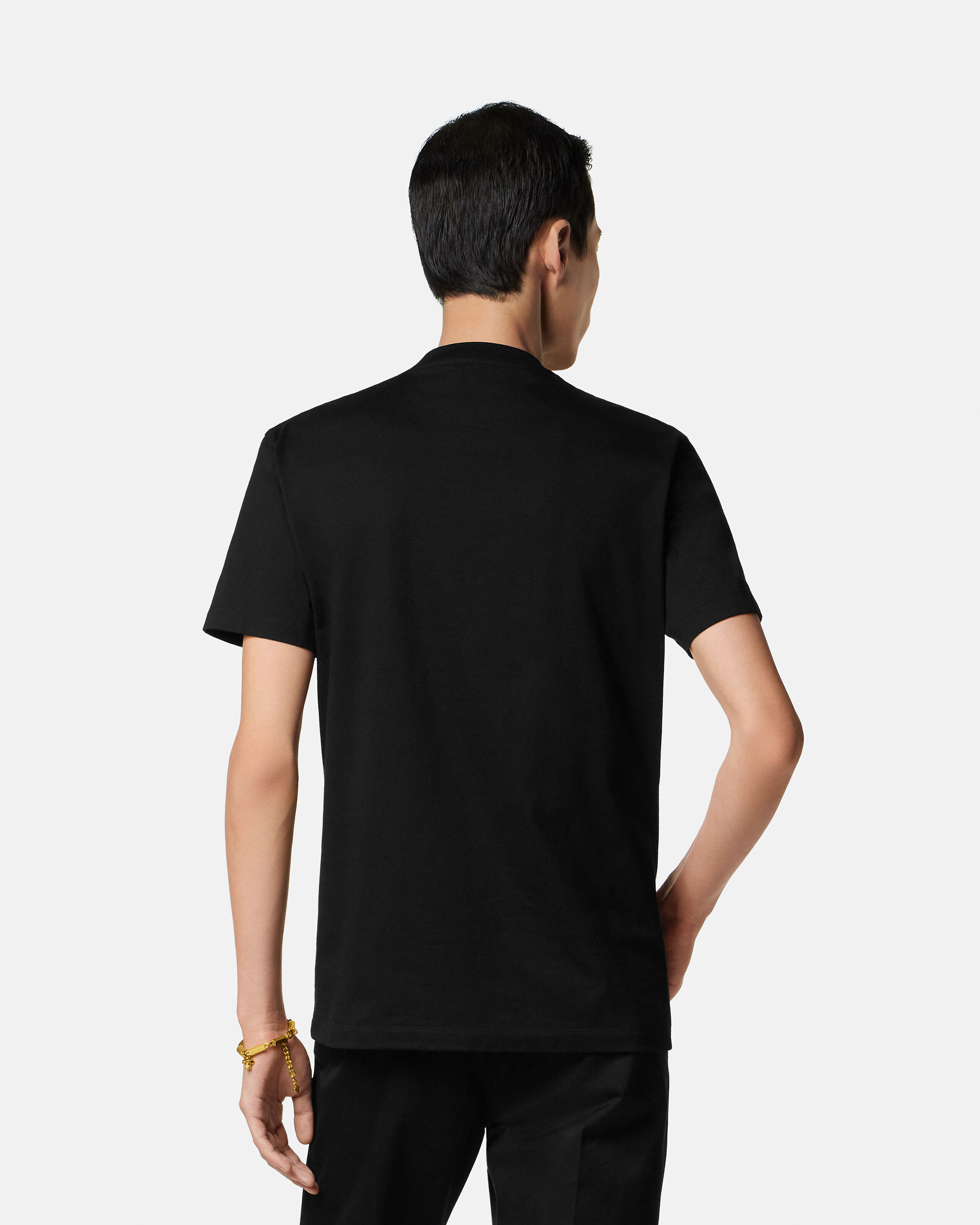 刺繍入り コットンジャージー スリム Tシャツ ブラック | VERSACE JP