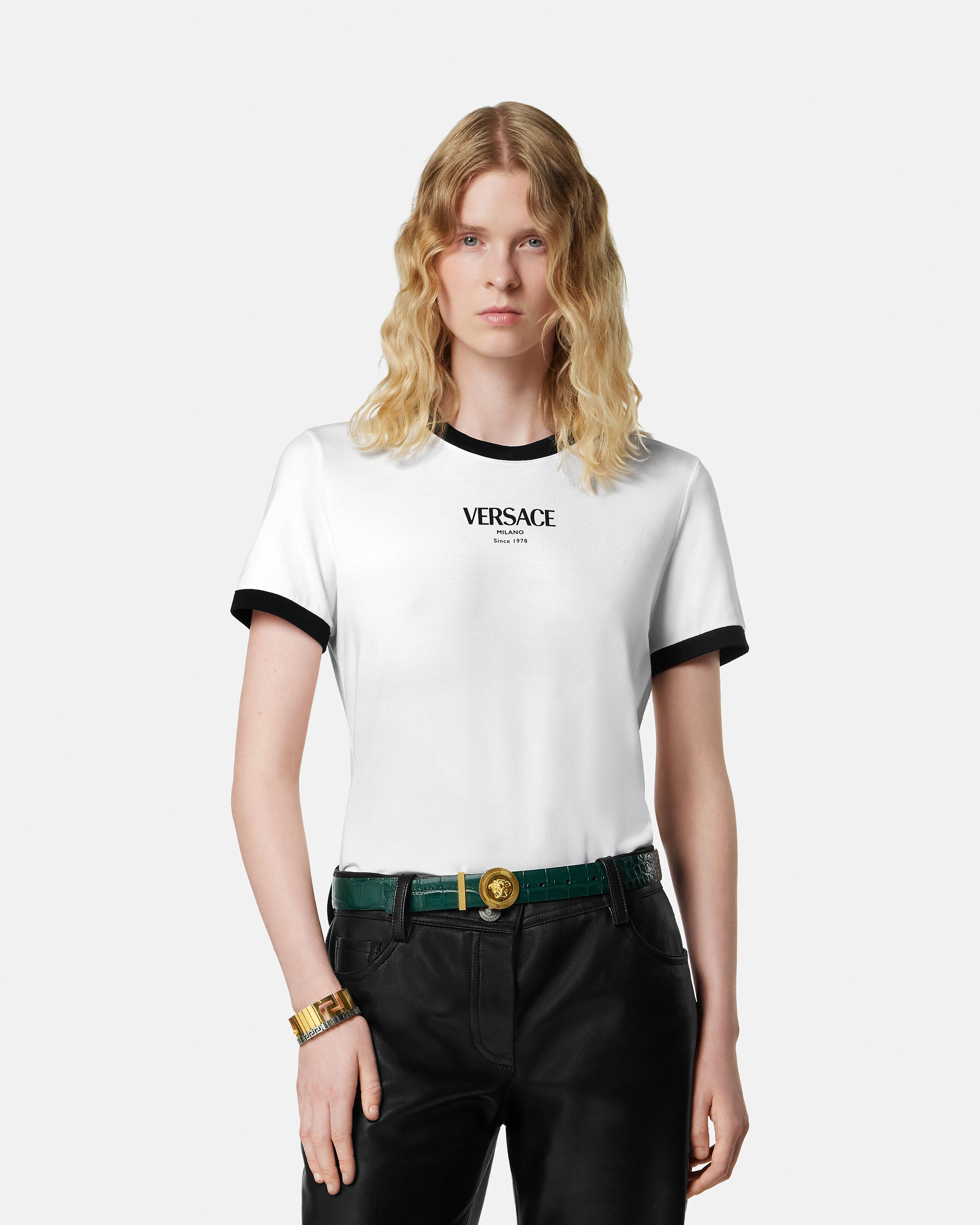 ストレッチ ビスコースジャージー Tシャツ ブラック,ホワイト | VERSACE JP