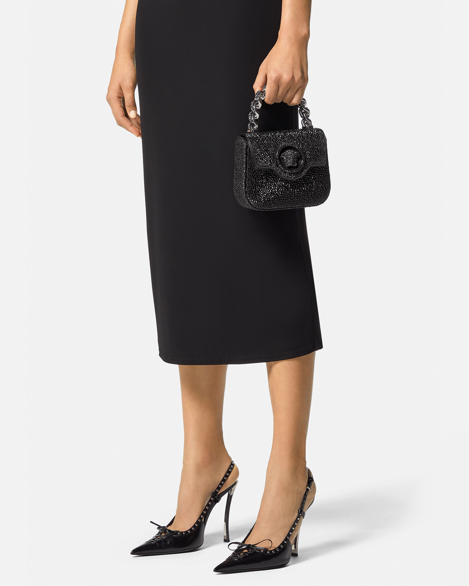 ラ メドゥーサ 装飾付き サテン ミニ バッグ ブラック | VERSACE JP