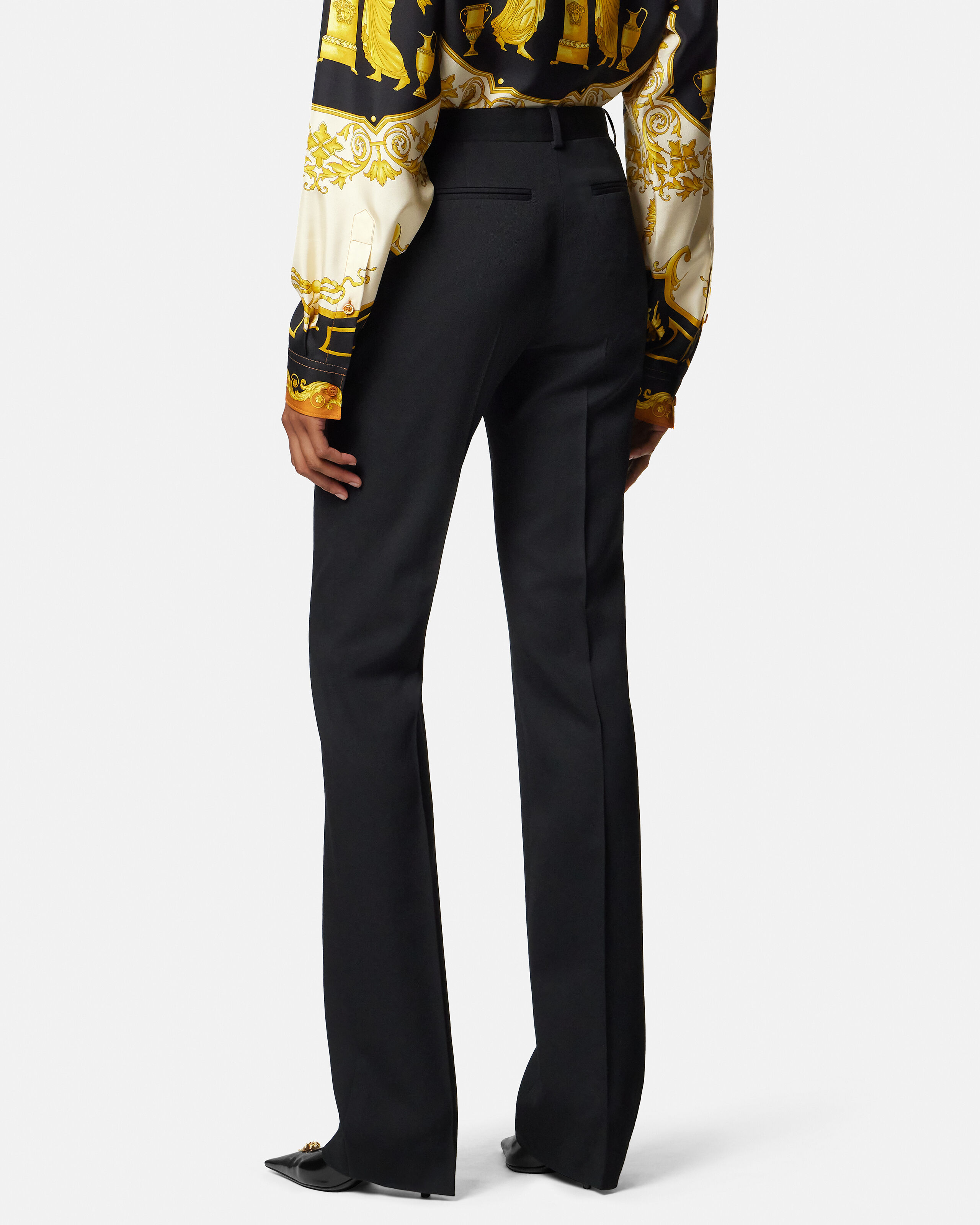 ウールギャバジンサスペンダーパンツ ストレッチ ウールギャバジン スリム パンツ ブラック | VERSACE JP